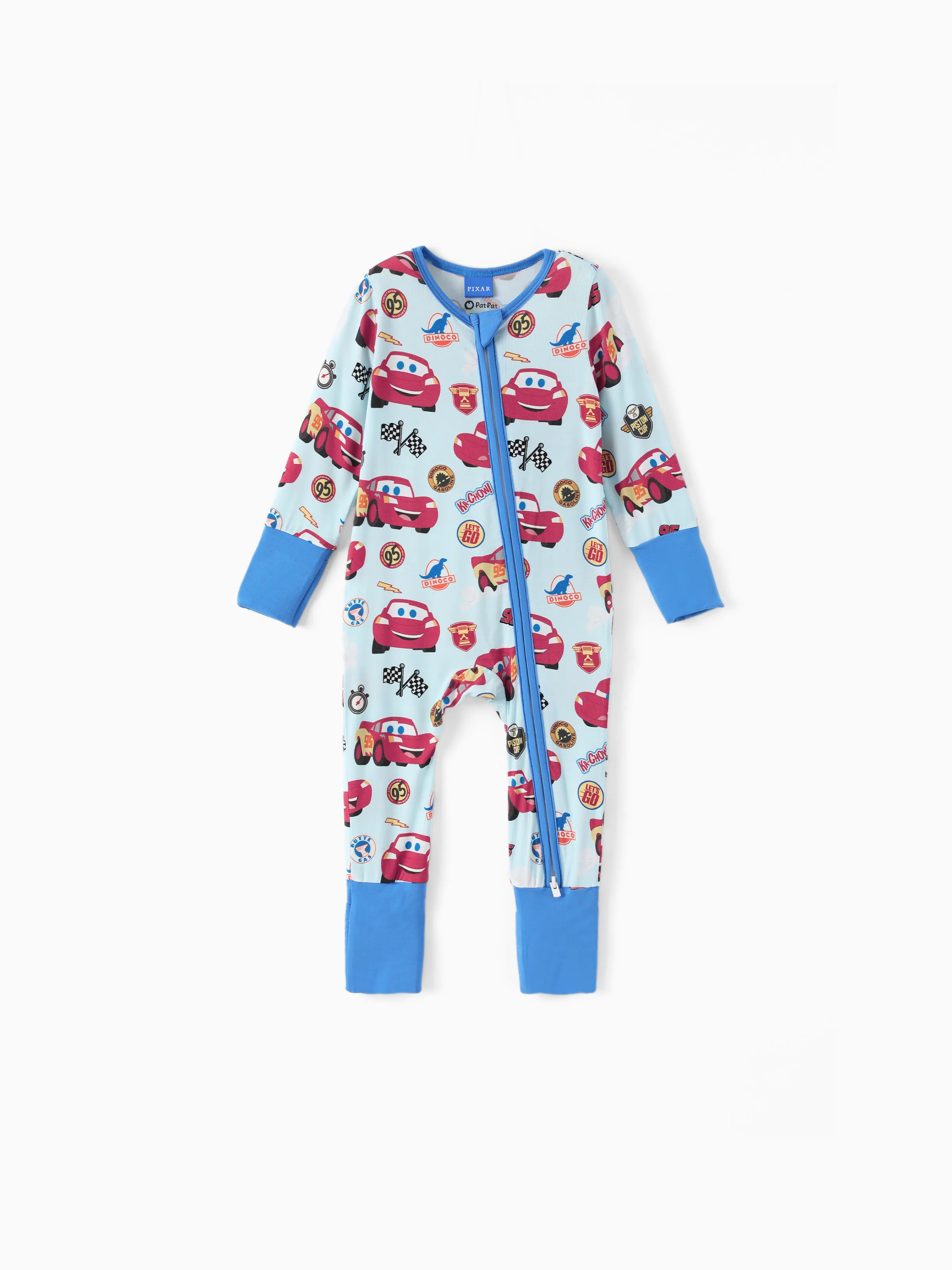 Cars Bamboo Baby Boy Lightning McQueen 2-Way Zip Onesies Anti Slip Long-sleeve Footie Blue - Image 6