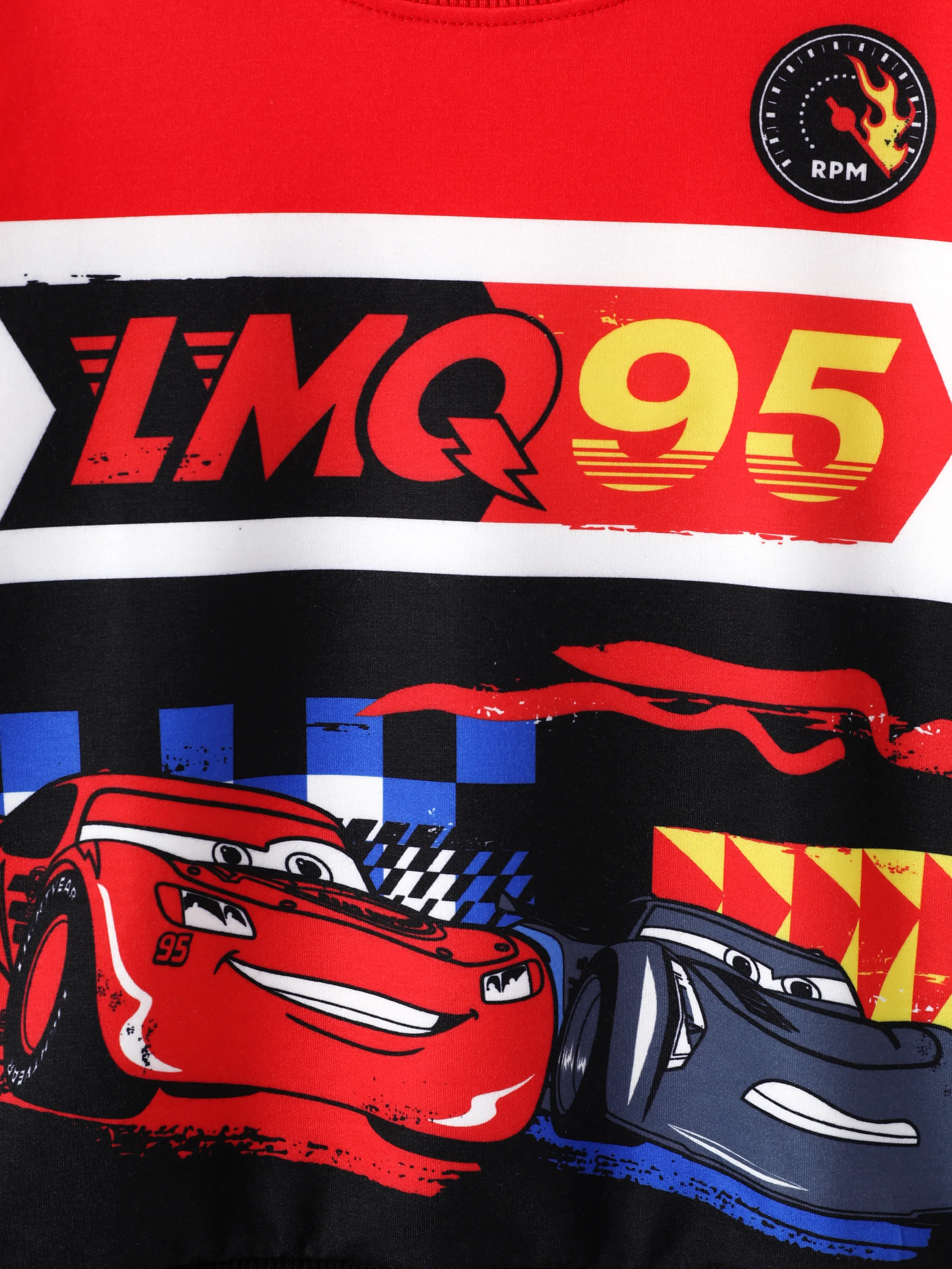 Cars Toddler Boy Checkerboard Print Colorblock Sweatshirt Red - Image 4