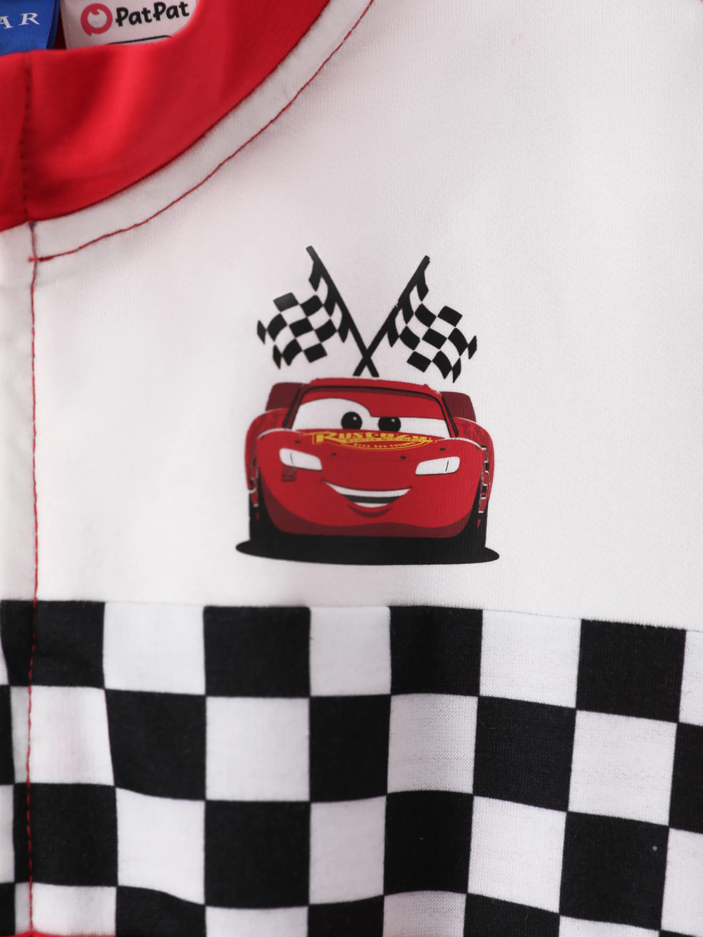 Cars Toddler Boy Zipper Design Checkerboard Short-sleeve Jumpsuit Red - Image 2