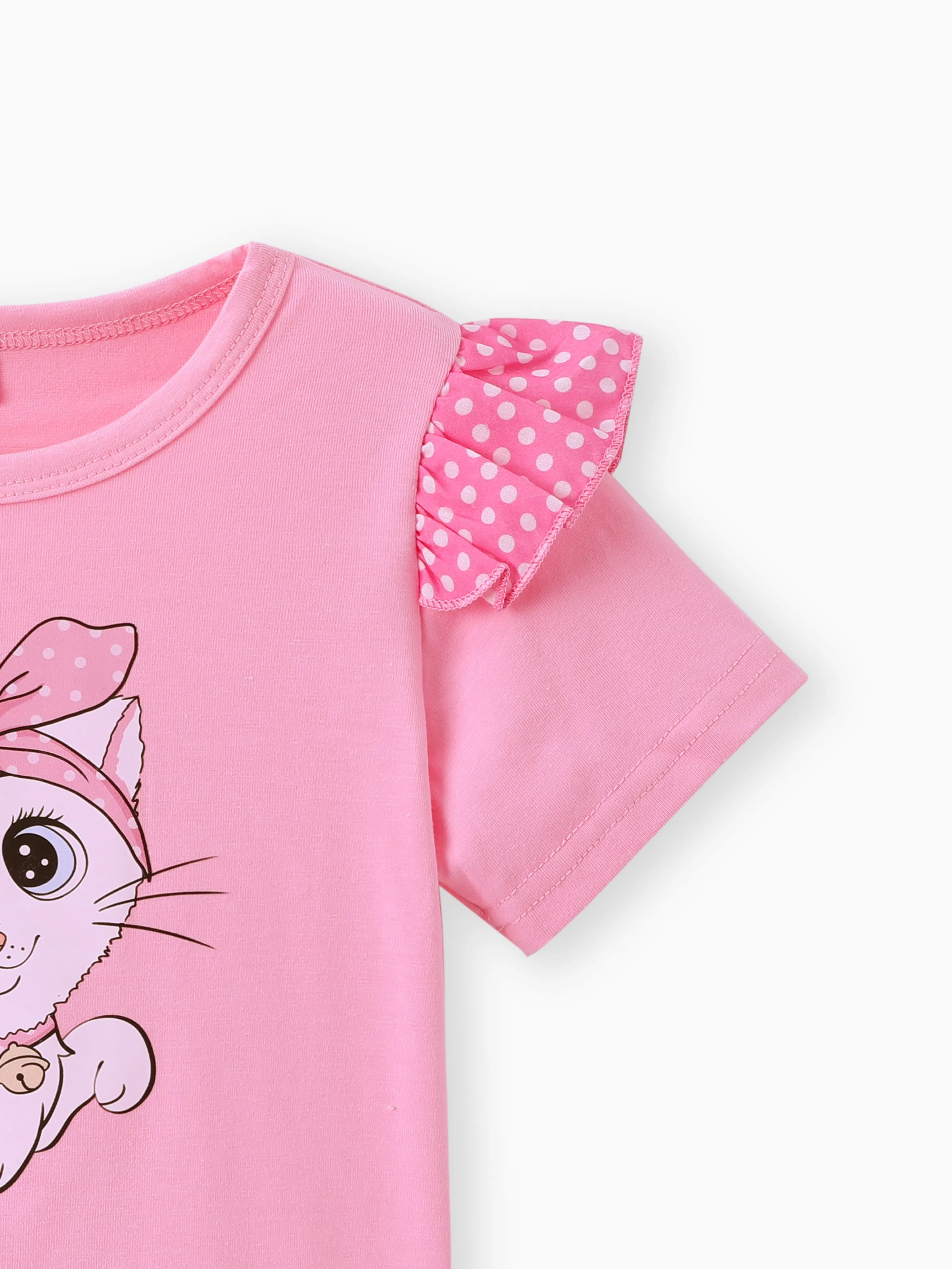 Toddler Girl Childlike Flutter Sleeve Tee and Denim Shorts Set Pink - Image 4