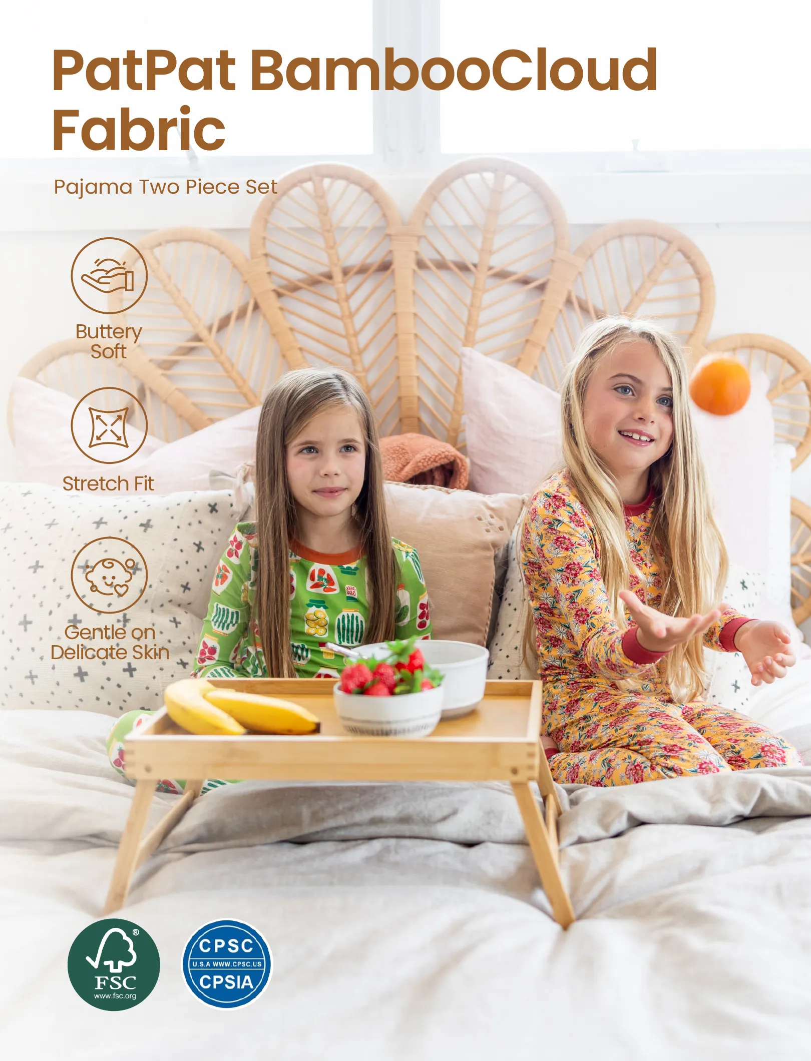 Christmas / Halloween Pajama 2-Piece Upgraded Thick Bamboo Pajama Set With Childlike Print for Toddler / Kids Girl (Snug-Fitting) Orange - Image 3