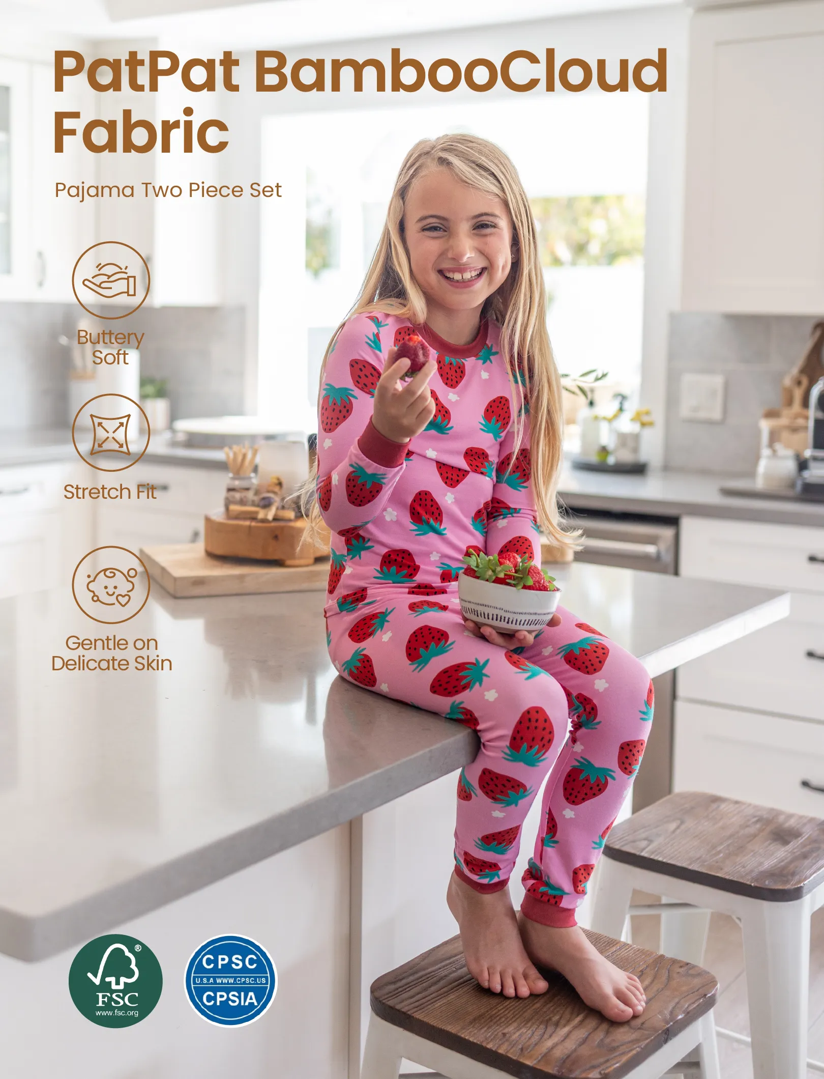 Christmas / Halloween Pajama 2-Piece Upgraded Thick Bamboo Pajama Set With Childlike Print for Toddler / Kids Girl (Snug-Fitting) Red - Image 4