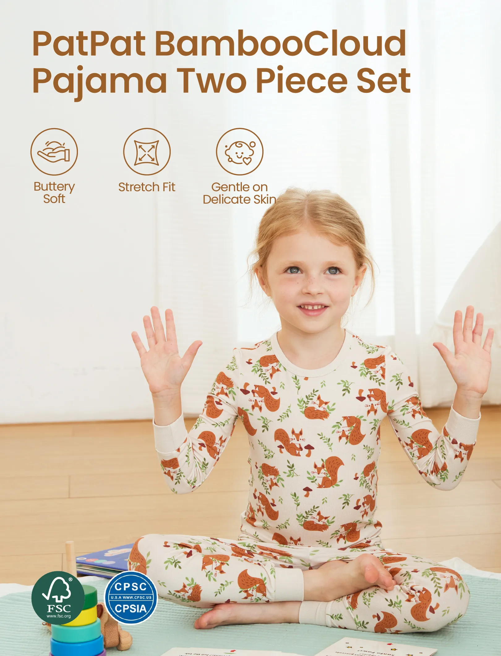 Christmas / Halloween Pajama 2-piece Bamboo Pajamas Set With Childlike Print for Baby / Toddler( Snug-Fitting) Apricot - Image 3