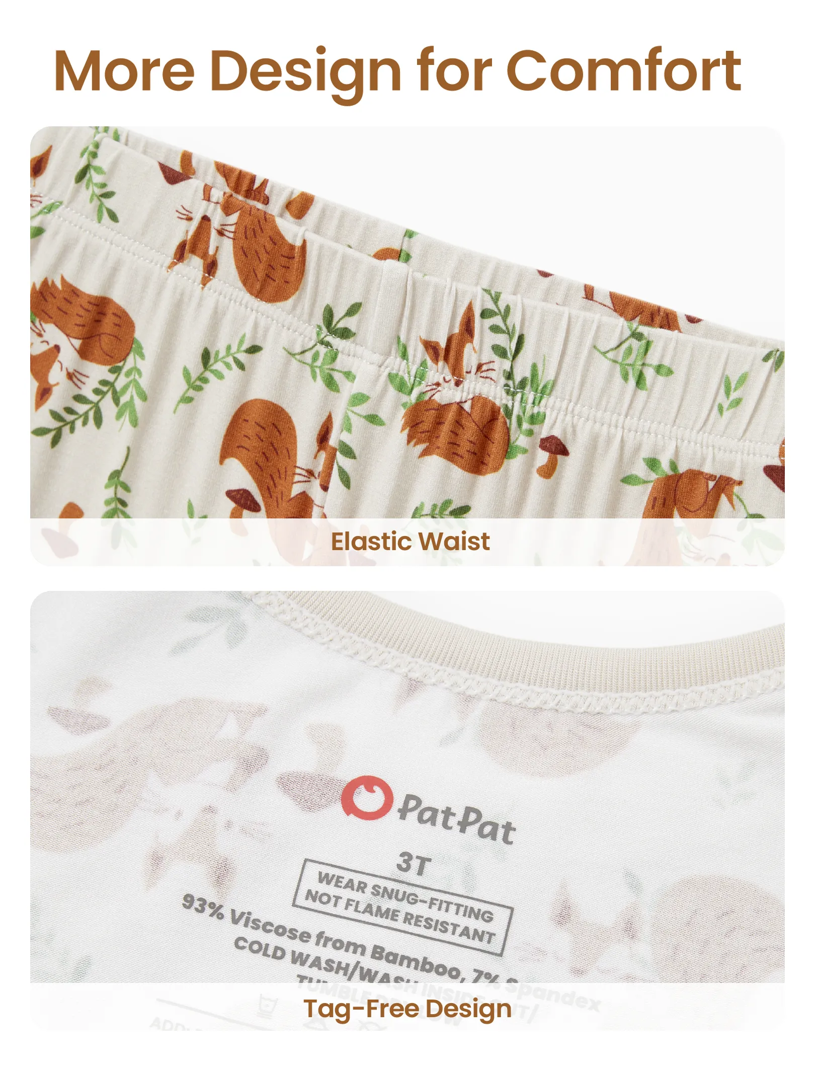 Christmas / Halloween Pajama 2-piece Bamboo Pajamas Set With Childlike Print for Baby / Toddler( Snug-Fitting) Apricot - Image 7