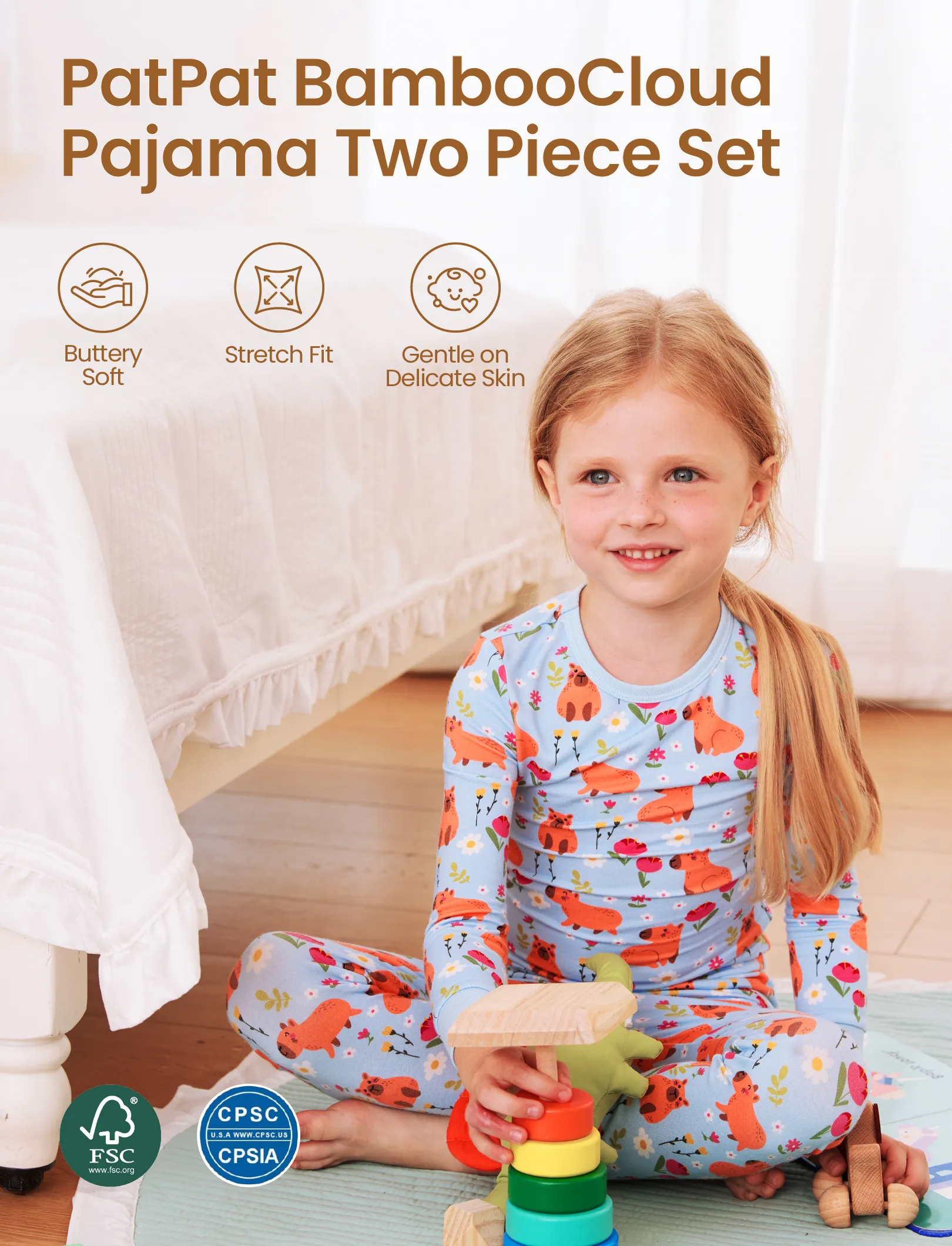 Christmas / Halloween Pajama 2-piece Bamboo Pajamas Set With Childlike Print for Baby / Toddler( Snug-Fitting) Blue - Image 3