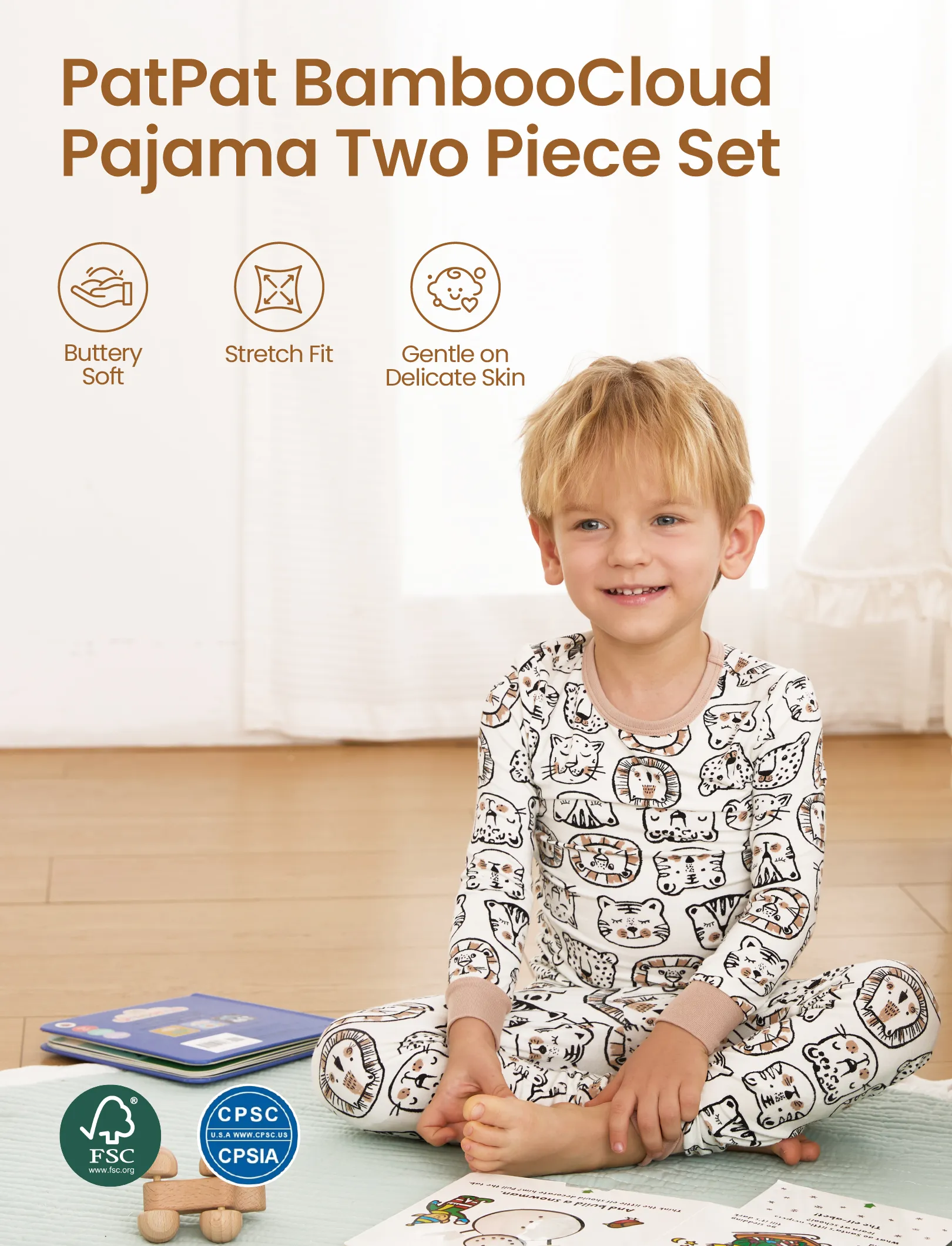 Christmas / Halloween Pajama 2-piece Bamboo Pajamas Set With Childlike Print for Baby / Toddler( Snug-Fitting) Khaki - Image 3
