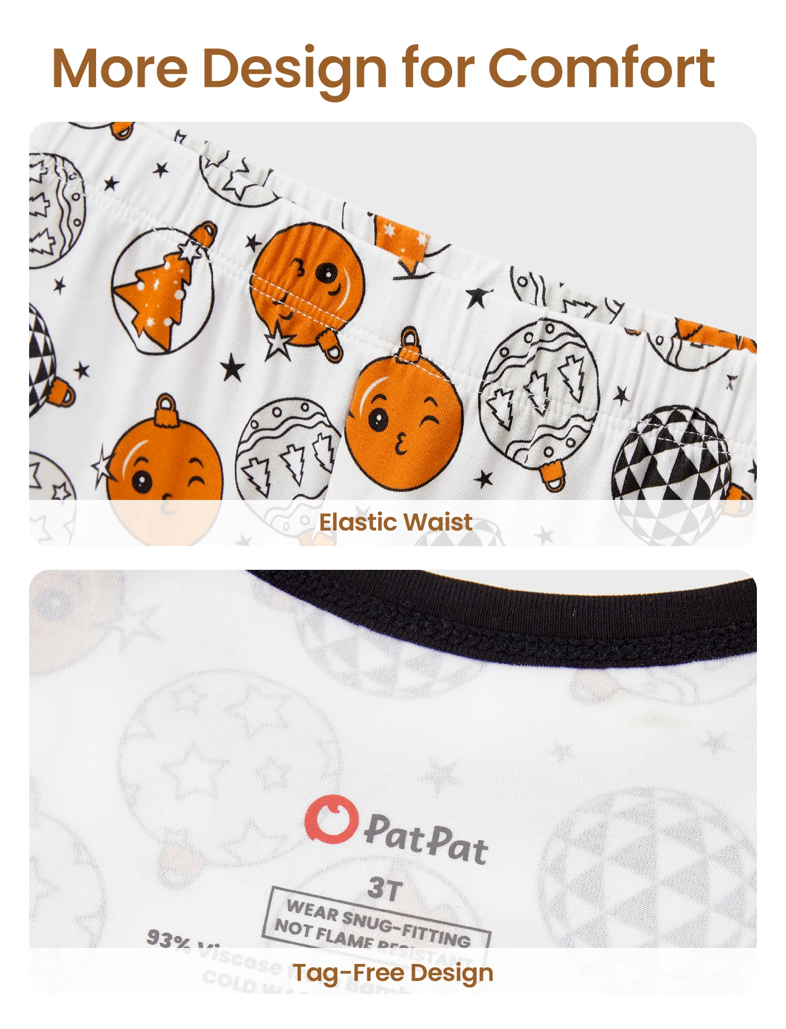 Christmas / Halloween Pajama 2-piece Bamboo Pajamas Set With Childlike Print for Baby / Toddler( Snug-Fitting) Orange - Image 8