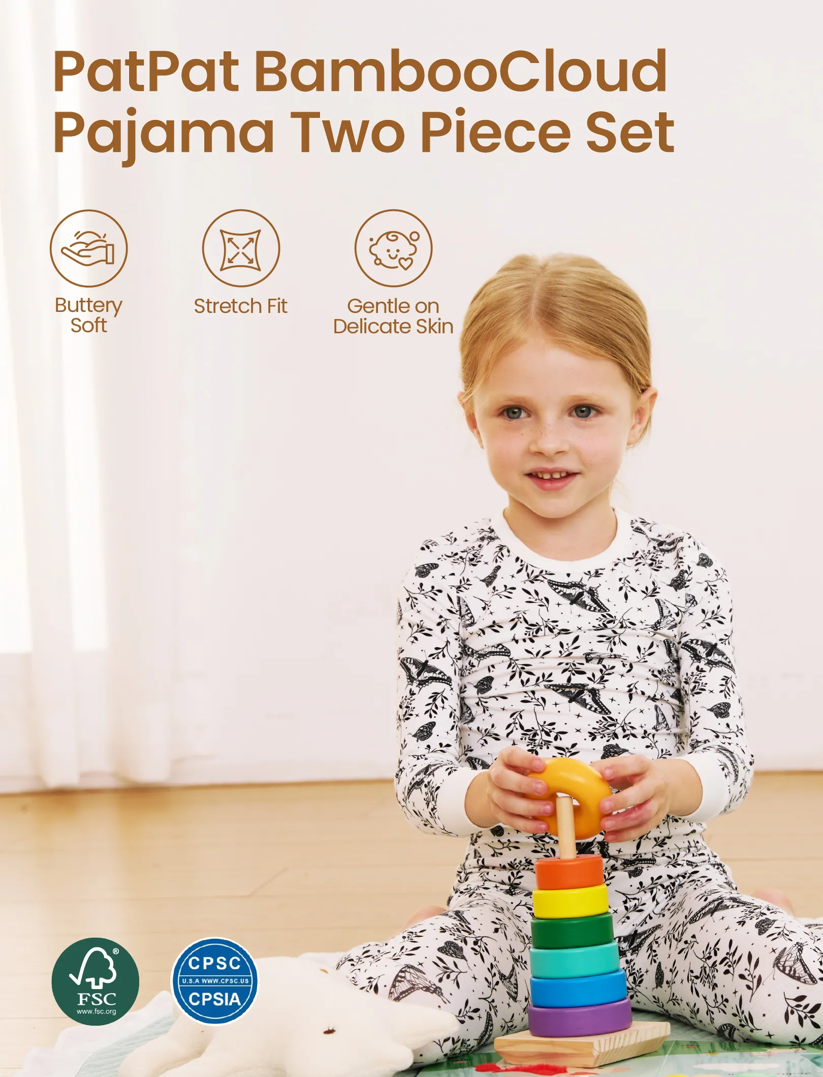 Christmas / Halloween Pajama 2-piece Bamboo Pajamas Set With Childlike Print for Baby / Toddler( Snug-Fitting) White - Image 3