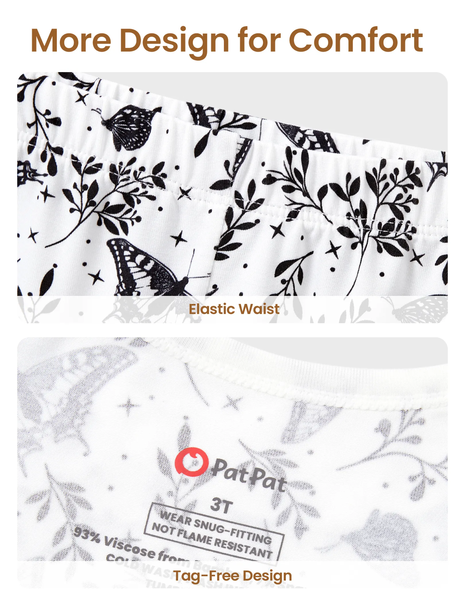 Christmas / Halloween Pajama 2-piece Bamboo Pajamas Set With Childlike Print for Baby / Toddler( Snug-Fitting) White - Image 7