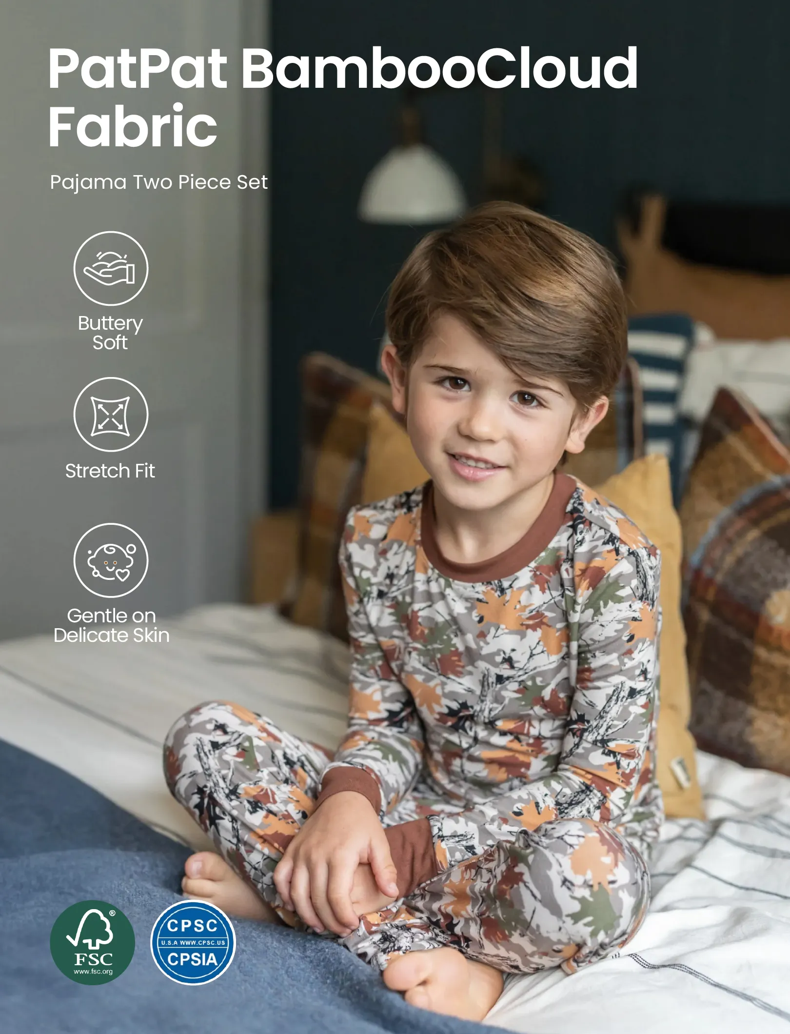 Christmas / Halloween Pajamas 2-piece Bamboo Pajamas Set With Playful Print for Toddler / Kids ( Snug-Fitting) Brown - Image 3