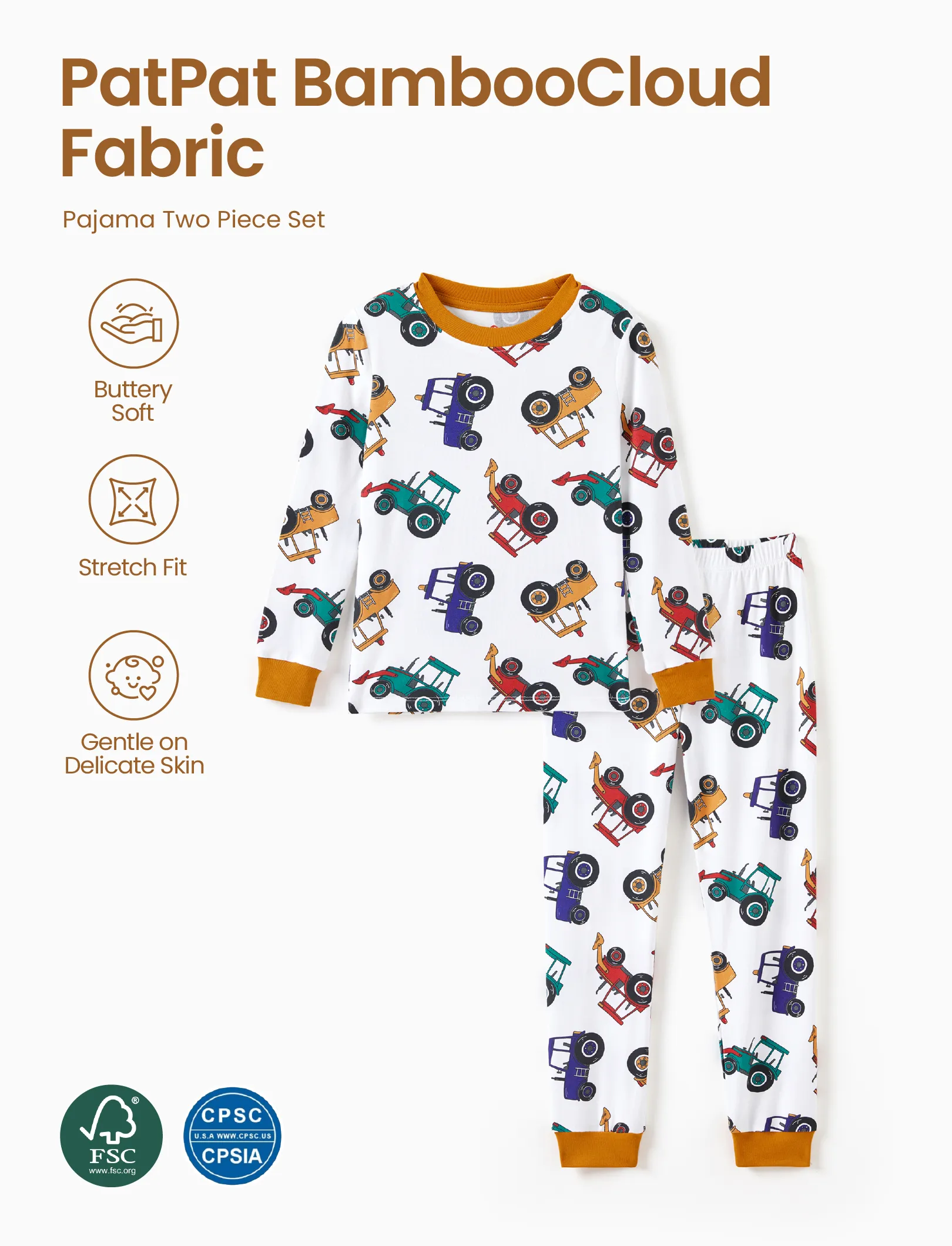 Christmas / Halloween Pajamas 2-piece Bamboo Pajamas Set With Playful Print for Toddler / Kids ( Snug-Fitting) Yellow - Image 3