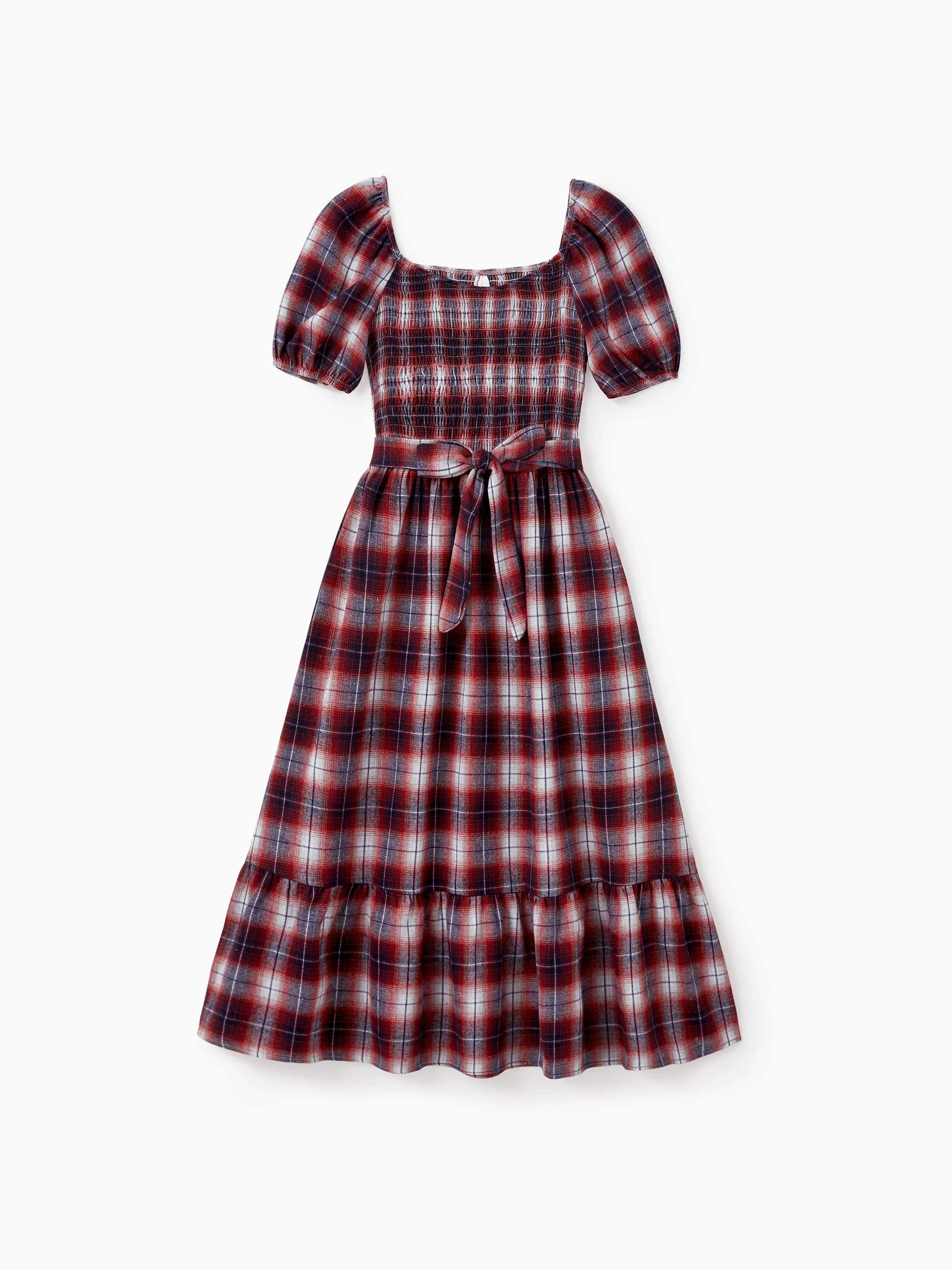 Christmas Plaid Matching Family Outfits Dad/Son Long-sleeve Shirts or Mom/Daughter Dresses Red - Image 2