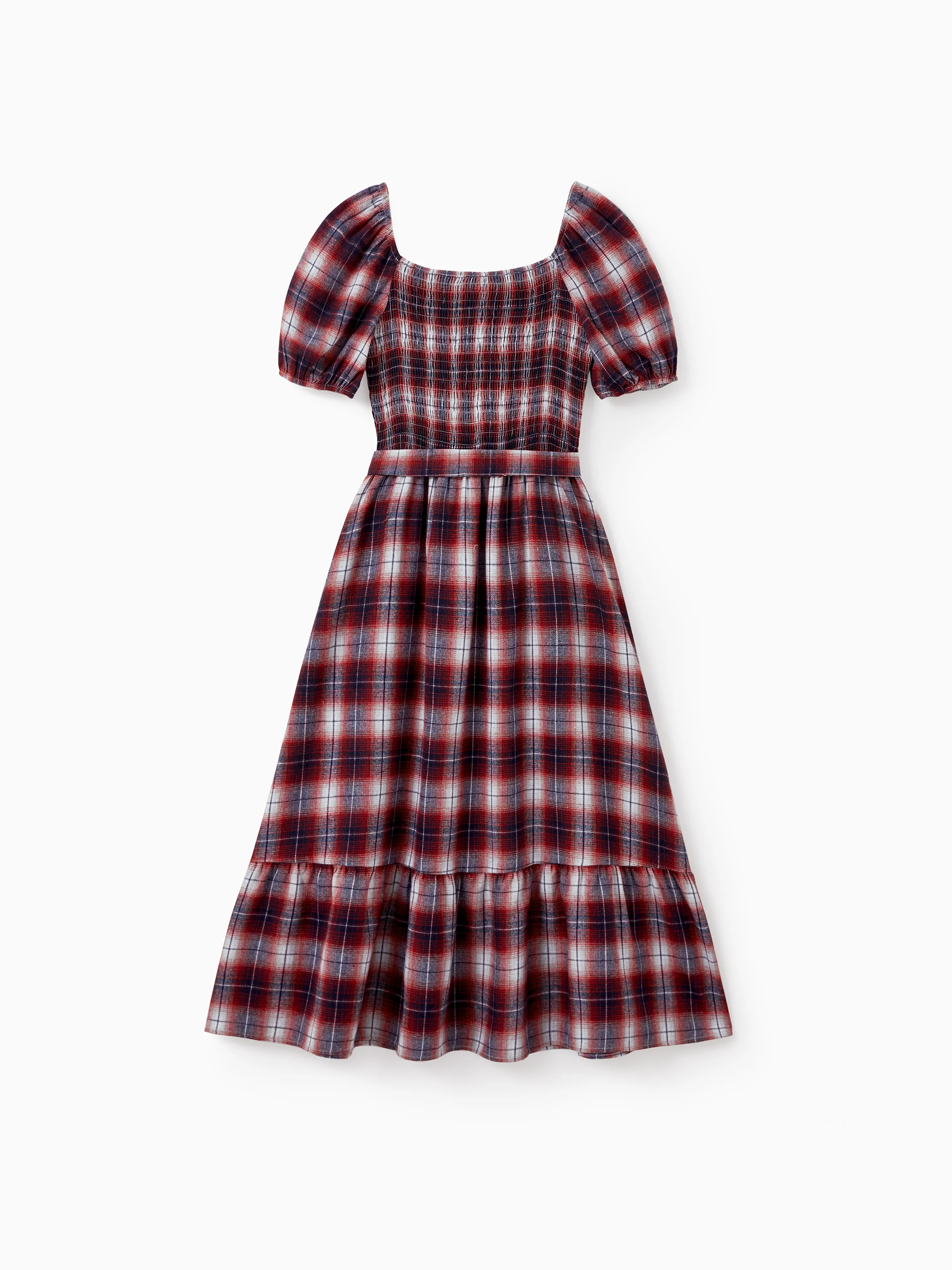 Christmas Plaid Matching Family Outfits Dad/Son Long-sleeve Shirts or Mom/Daughter Dresses Red - Image 3
