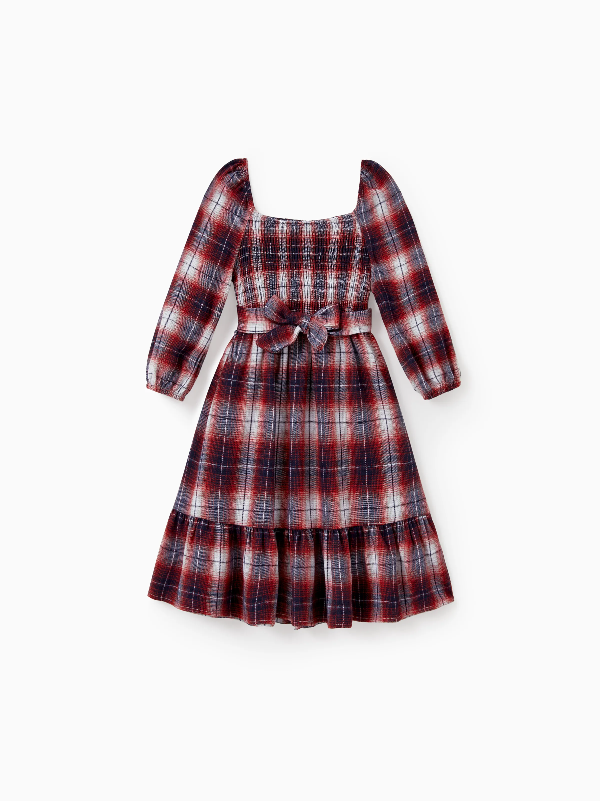 Christmas Plaid Matching Family Outfits Dad/Son Long-sleeve Shirts or Mom/Daughter Dresses Red - Image 7
