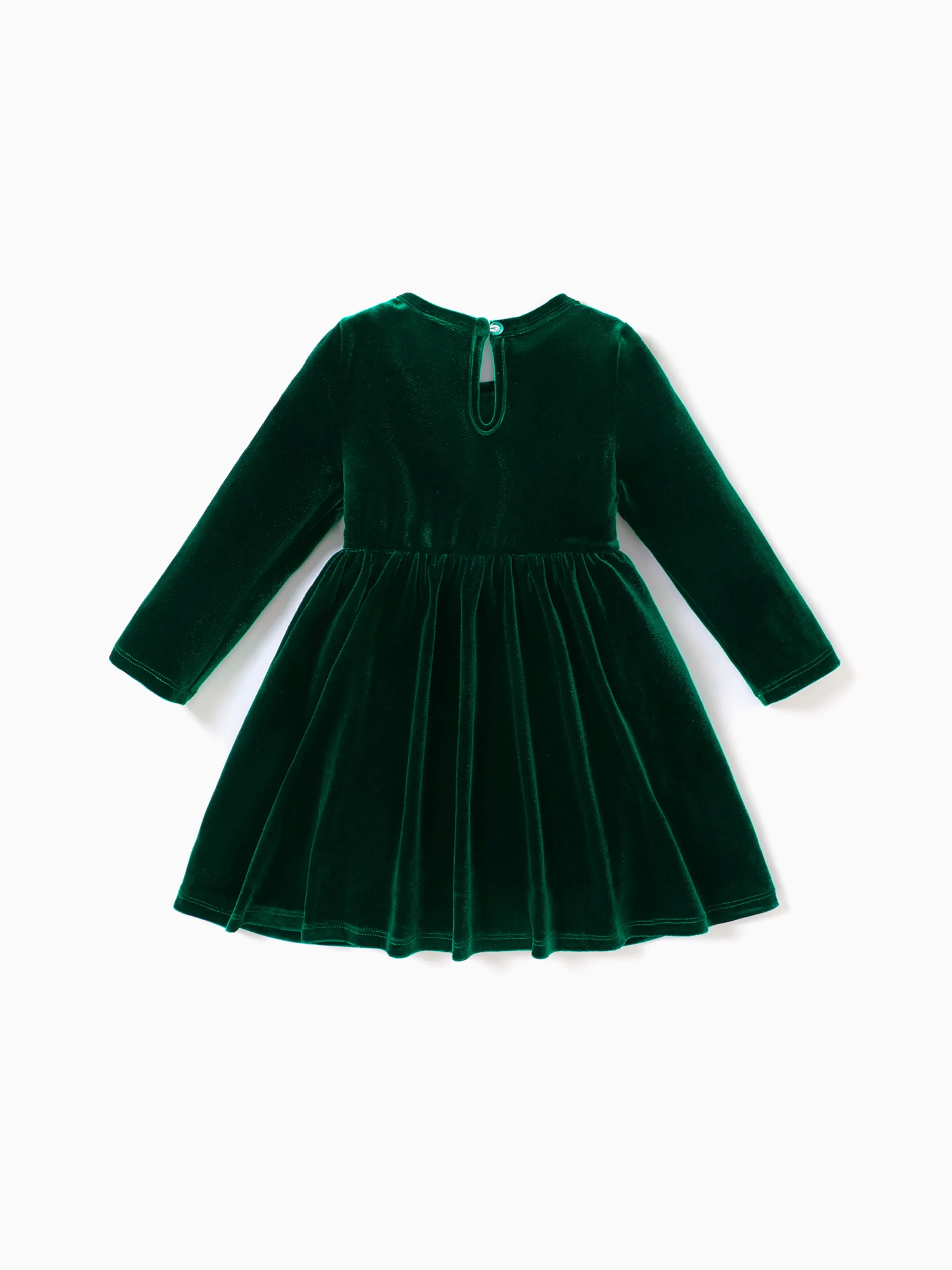 Christmas Sweet Toddler Girl Solid color Velvet material Dress Set Green - Image 2