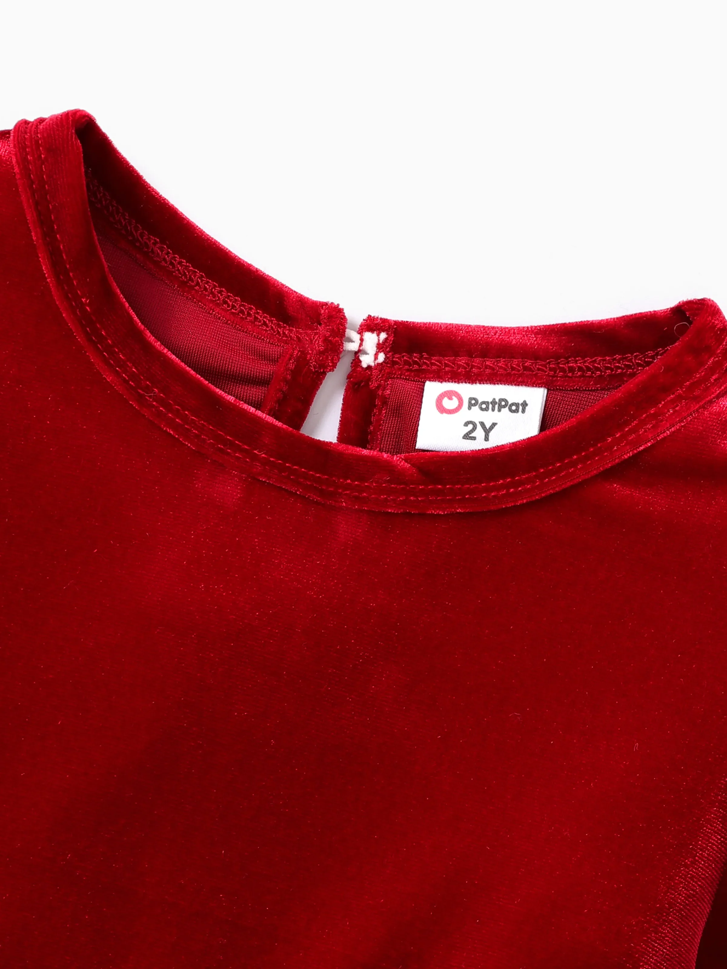 Christmas Sweet Toddler Girl Solid color Velvet material Dress Set Red - Image 5