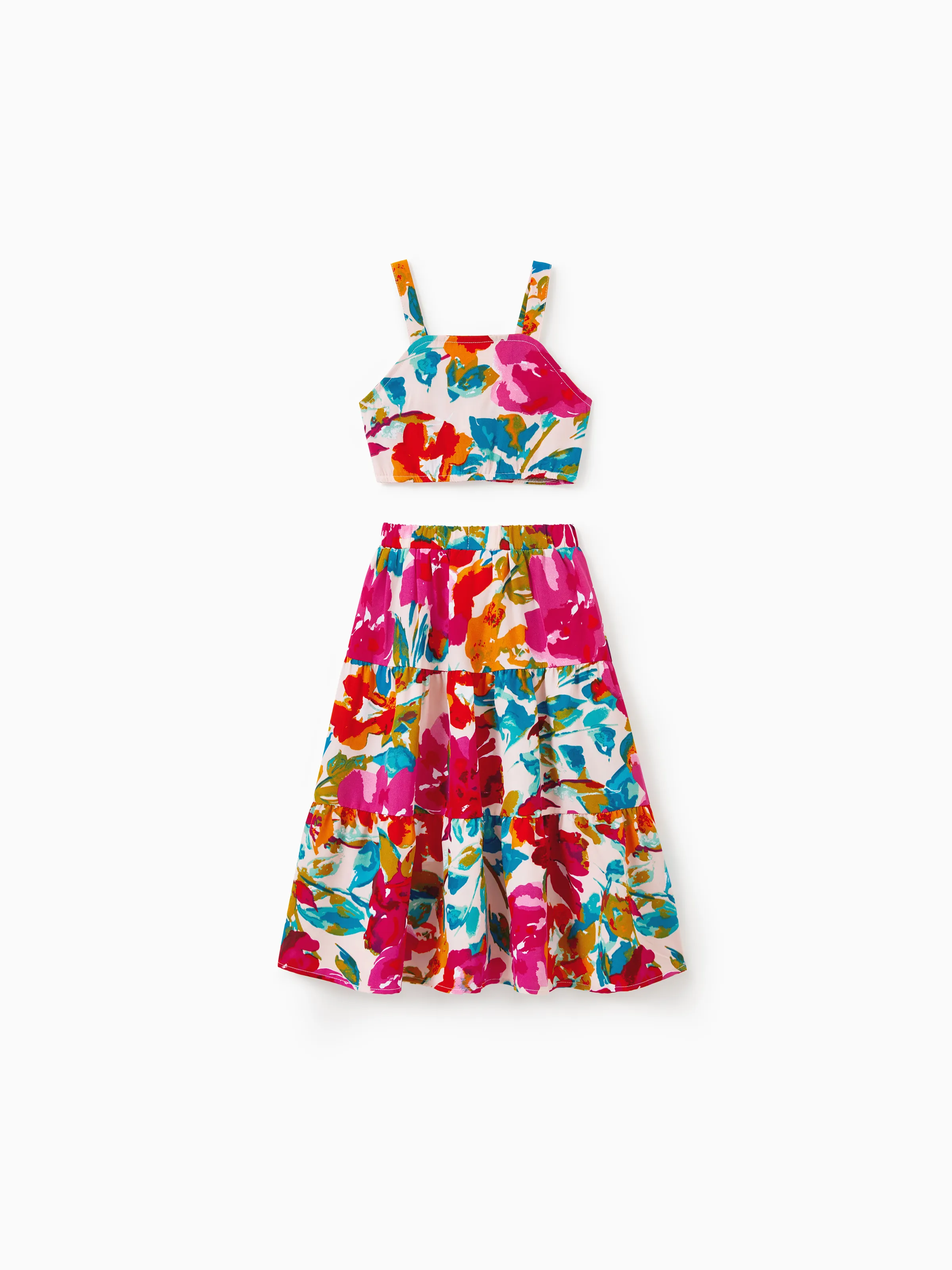 Daddy & Daughter Colorful Outfits Sleeveless Strap Top and Skirt Co-ord Set & Shirt Sets Summer Vacation Clothe for Beach, Photoshoots, Travel Hot Pink - Image 13