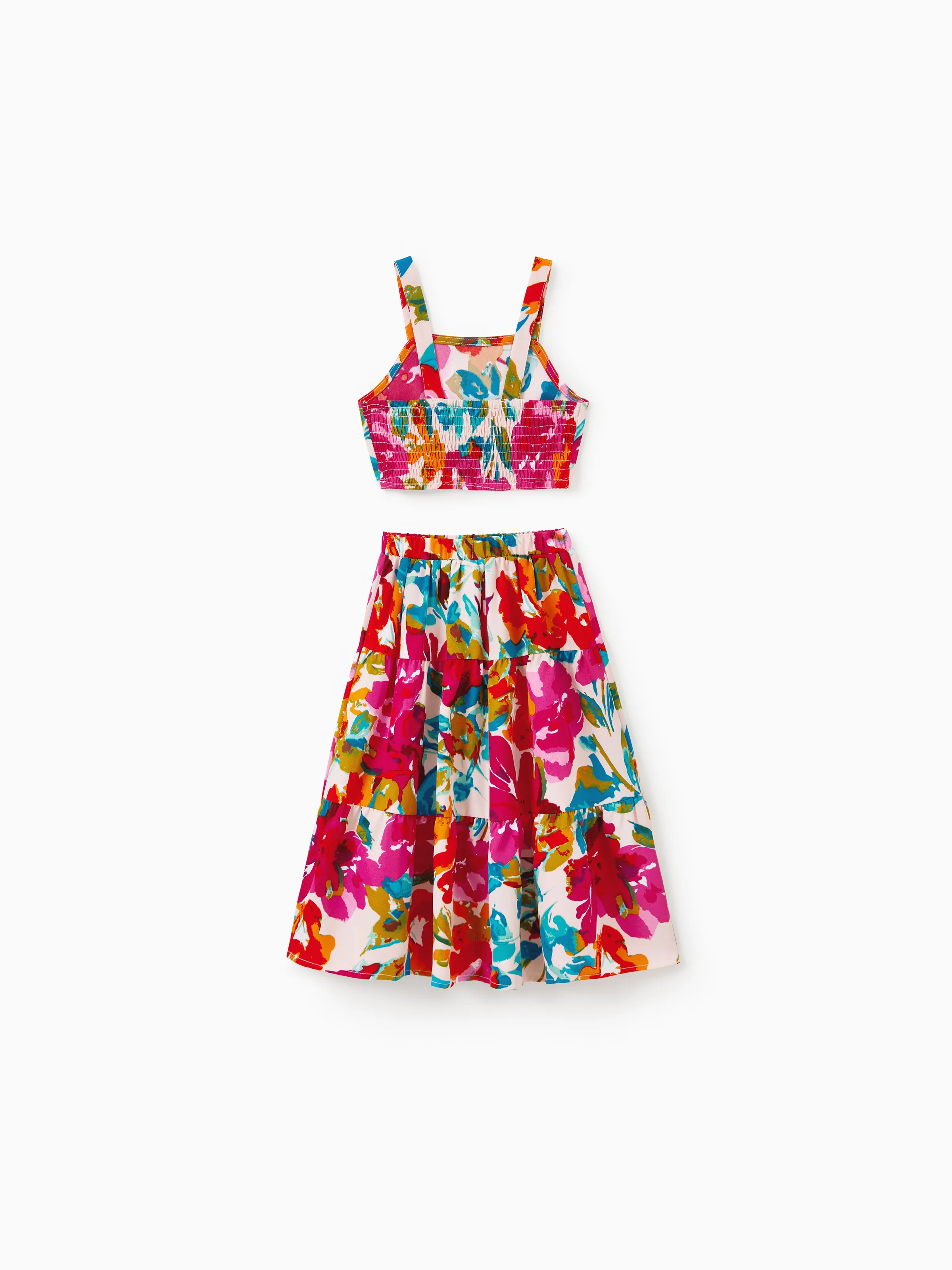 Daddy & Daughter Colorful Outfits Sleeveless Strap Top and Skirt Co-ord Set & Shirt Sets Summer Vacation Clothe for Beach, Photoshoots, Travel Hot Pink - Image 14