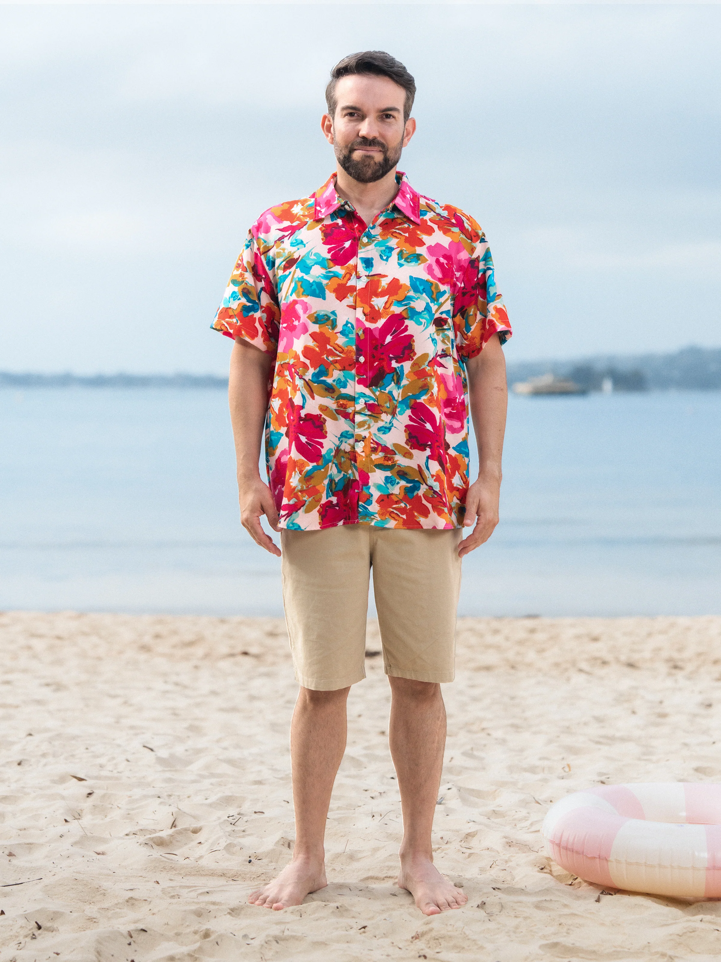 Daddy & Son Colorful Outfits Shirt Sets Summer Vacation Clothe for Beach, Photoshoots, Travel Hot Pink - Image 4