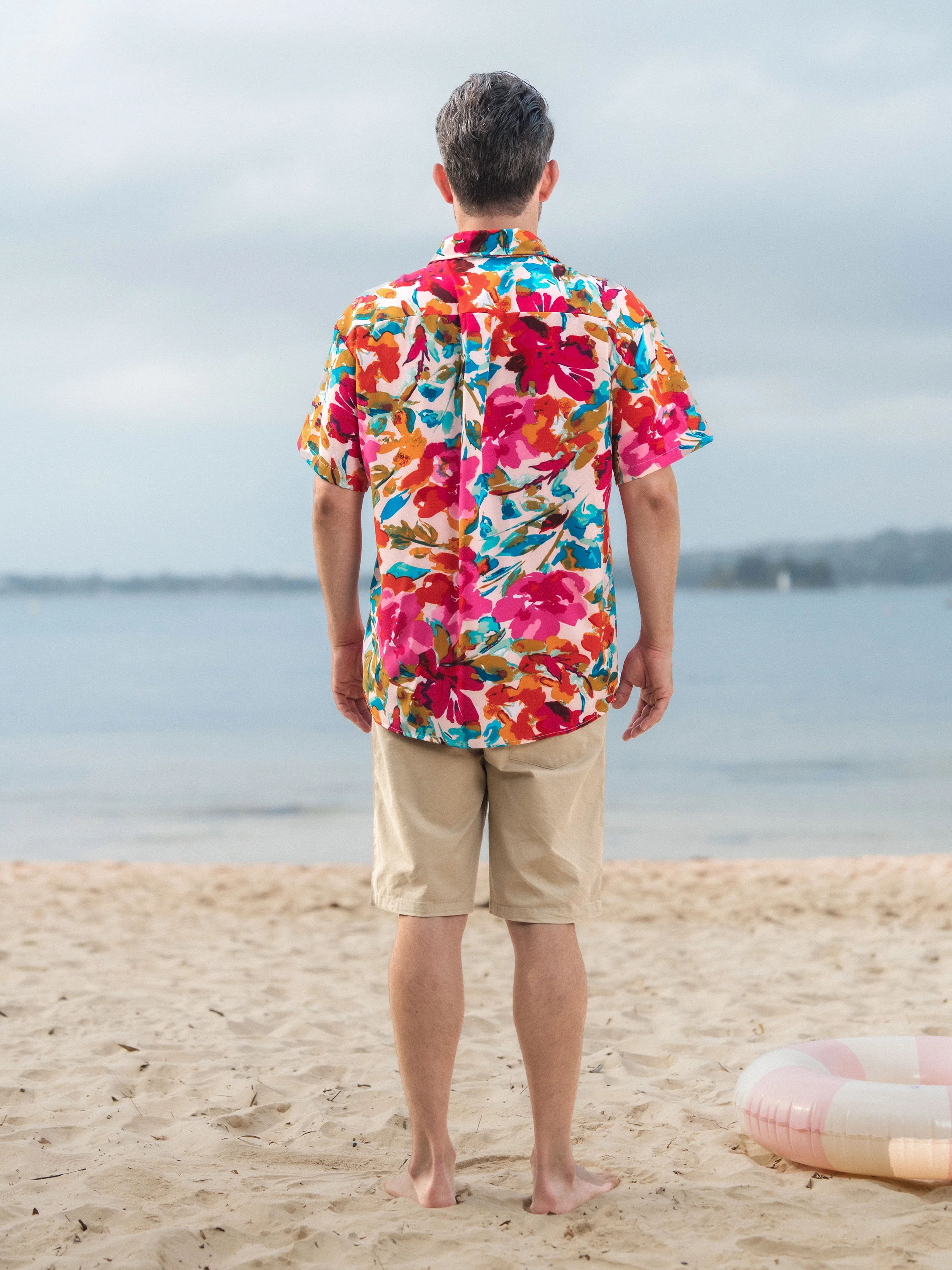 Daddy & Son Colorful Outfits Shirt Sets Summer Vacation Clothe for Beach, Photoshoots, Travel Hot Pink - Image 5