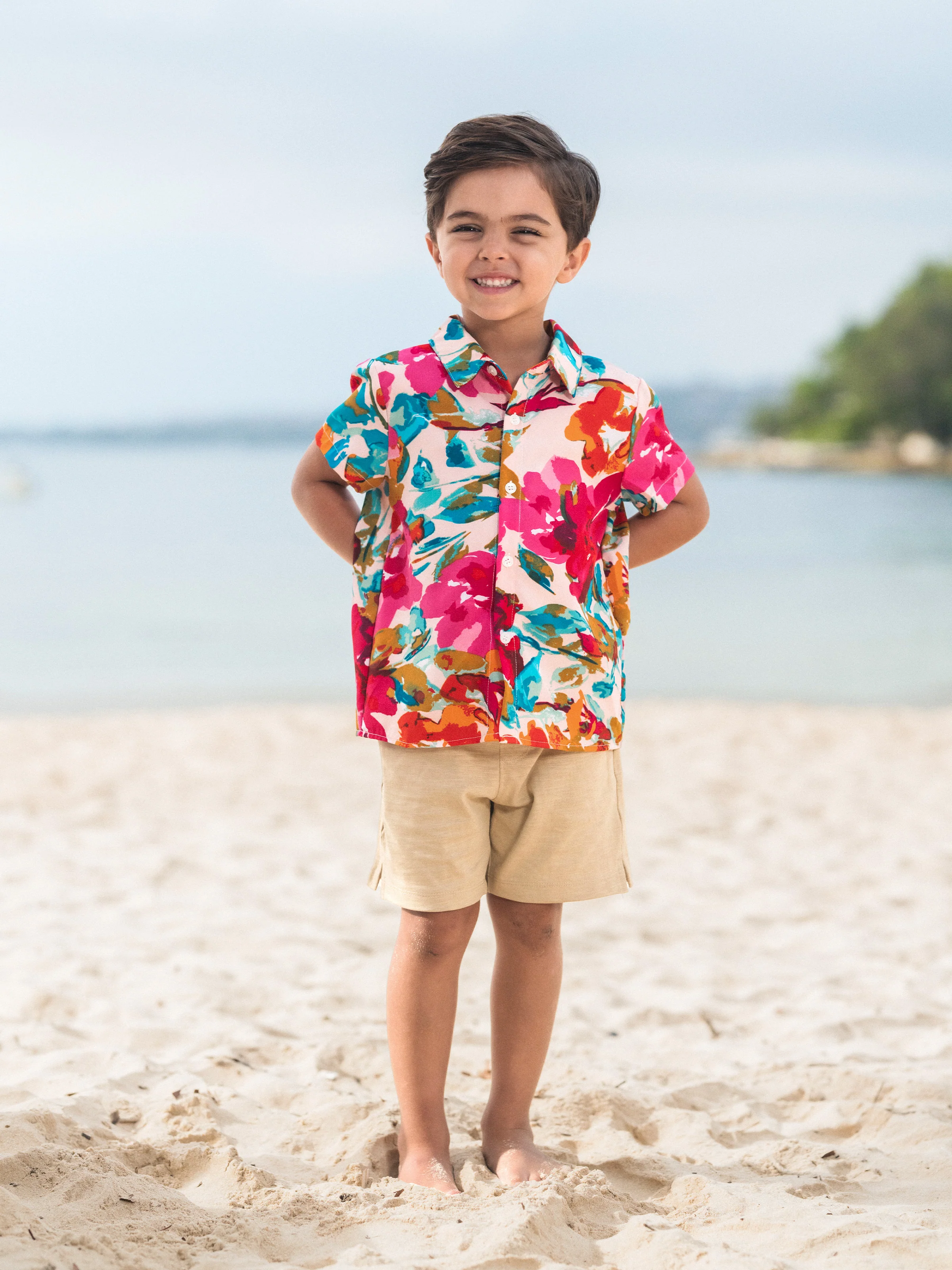 Daddy & Son Colorful Outfits Shirt Sets Summer Vacation Clothe for Beach, Photoshoots, Travel Hot Pink - Image 11