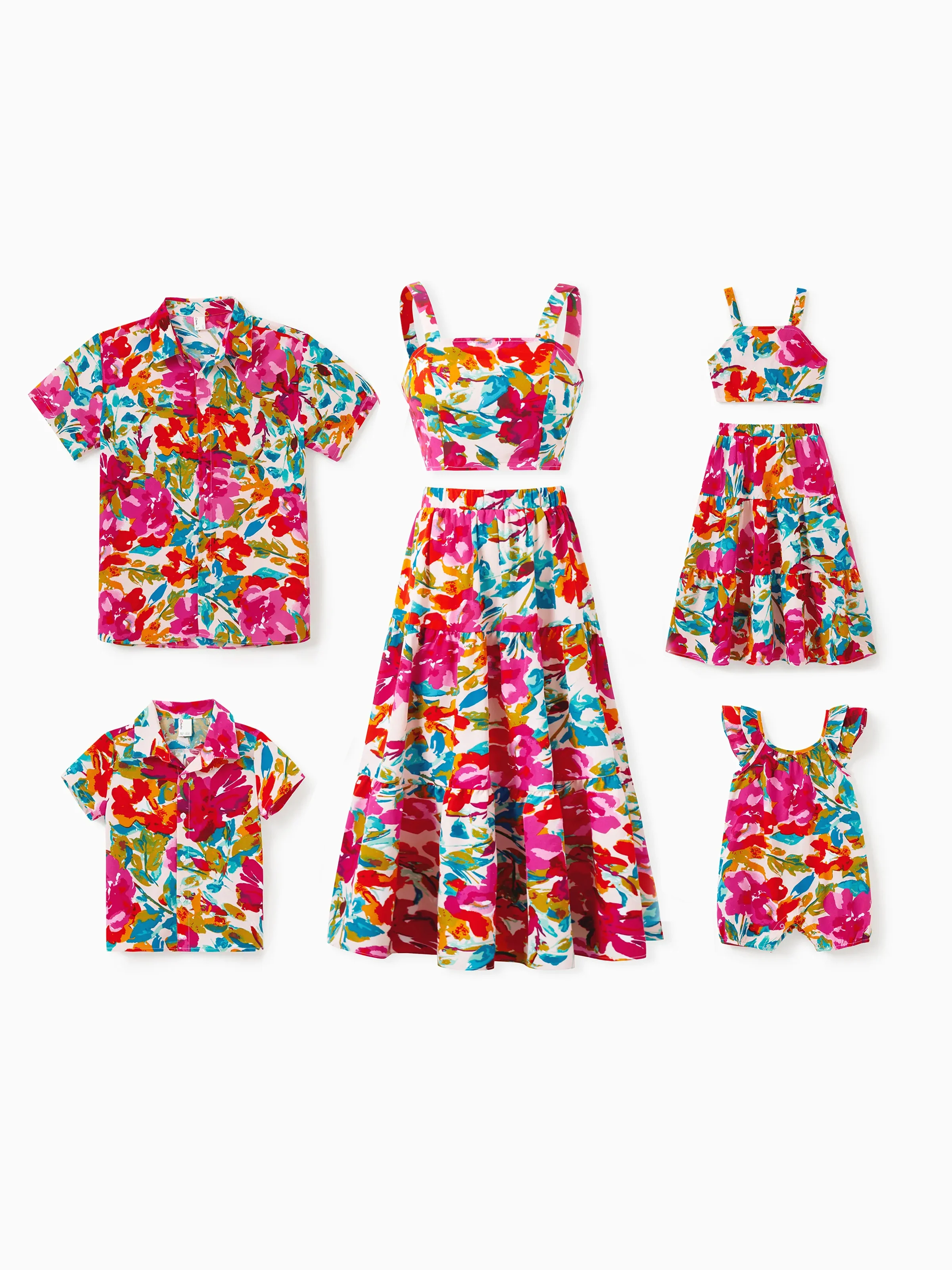 Colorful Family Matching Outfits Sleeveless Strap Top and Skirt Co-ord Set & Shirt Sets Summer Vacation Clothe for Beach, Photoshoots, Travel Hot Pink - Image 2