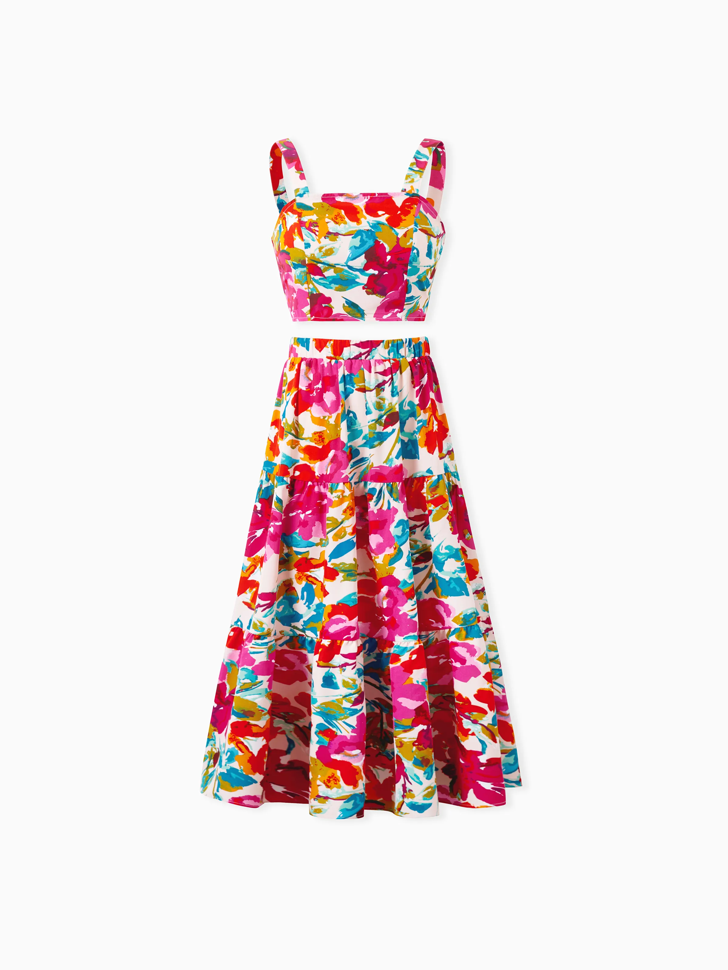 Colorful Family Matching Outfits Sleeveless Strap Top and Skirt Co-ord Set & Shirt Sets Summer Vacation Clothe for Beach, Photoshoots, Travel Hot Pink - Image 5