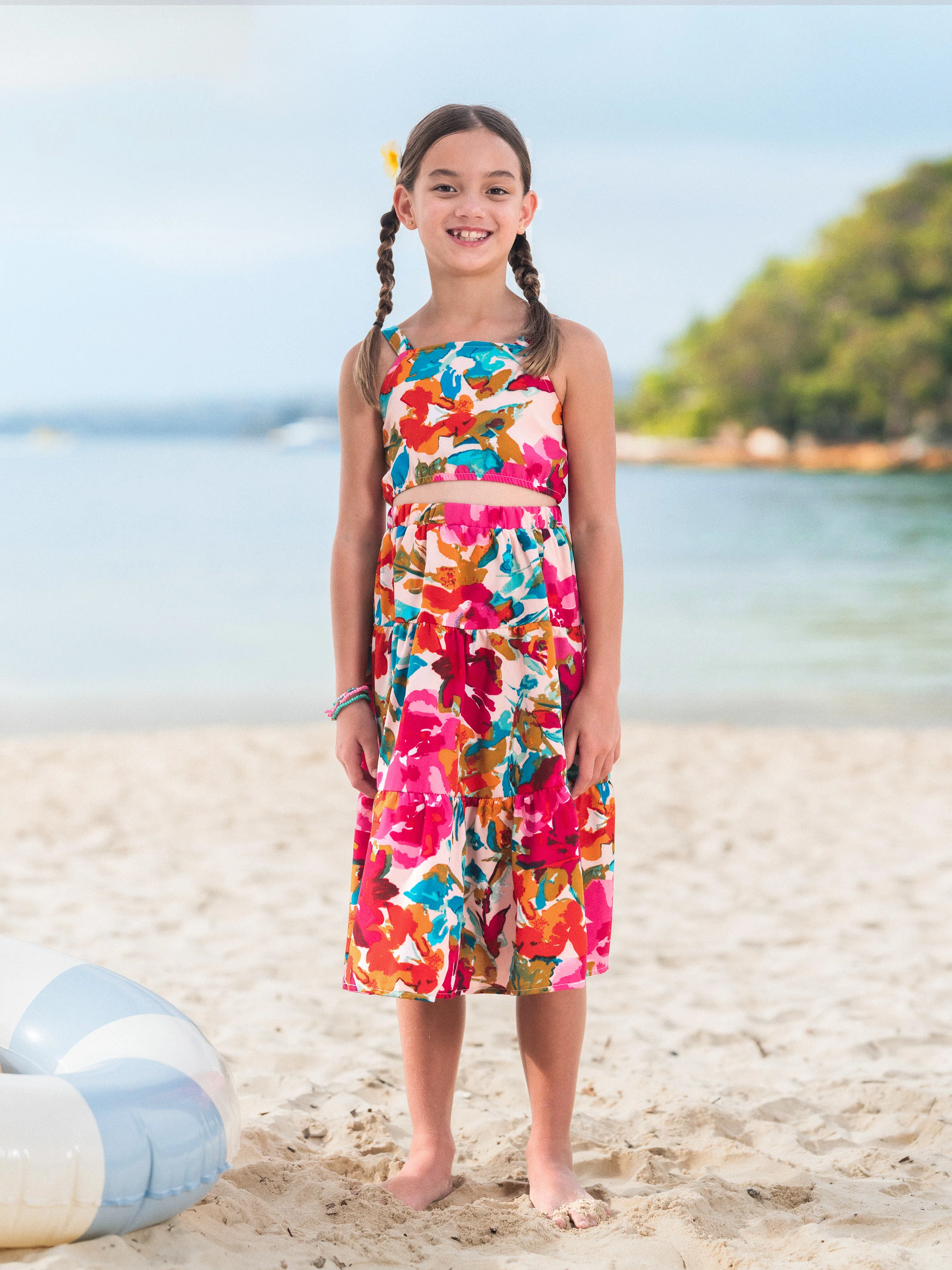 Colorful Family Matching Outfits Sleeveless Strap Top and Skirt Co-ord Set & Shirt Sets Summer Vacation Clothe for Beach, Photoshoots, Travel Hot Pink - Image 10
