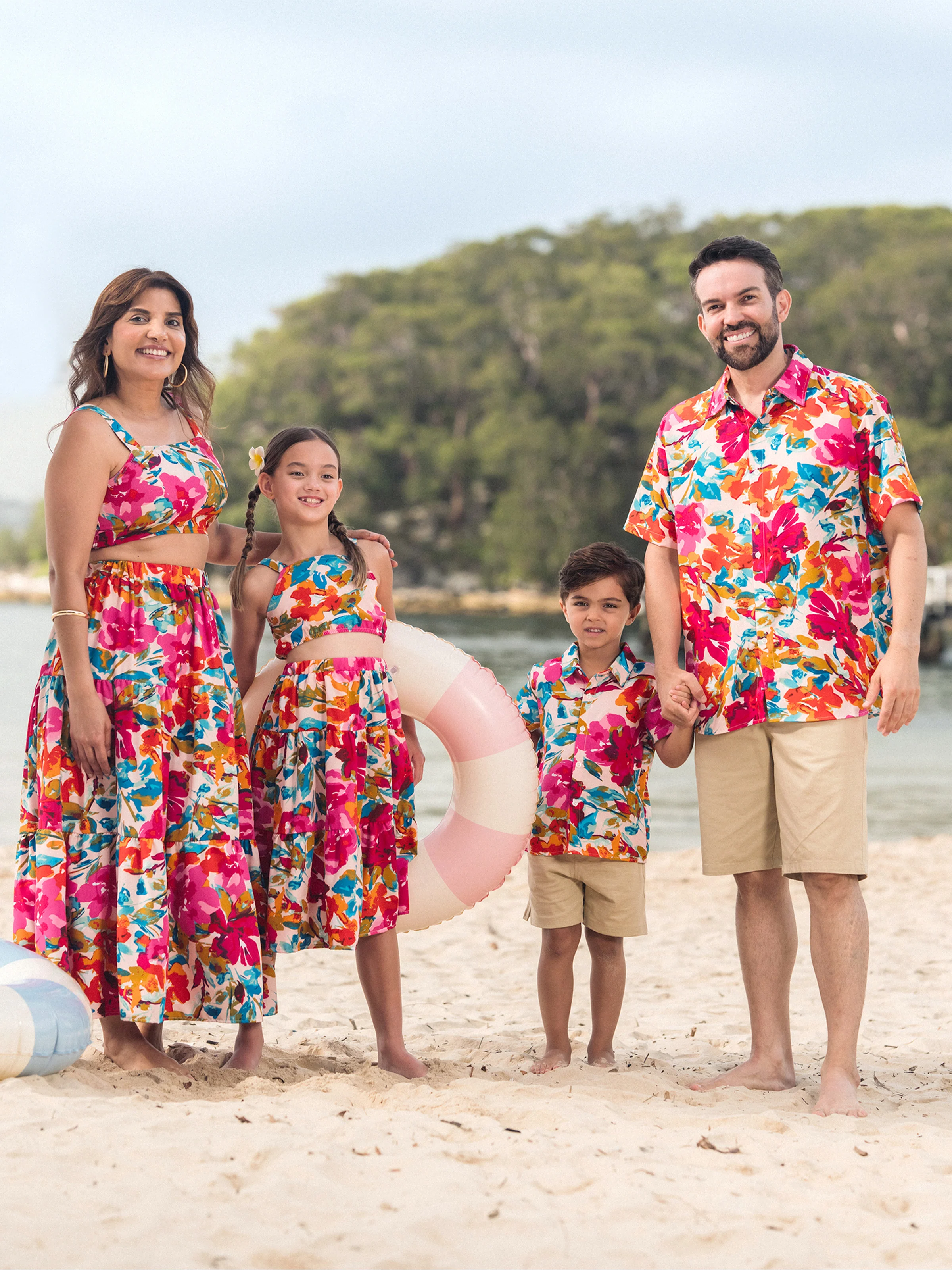 Daddy & Son Colorful Outfits Shirt Sets Summer Vacation Clothe for Beach, Photoshoots, Travel Hot Pink - Image 2