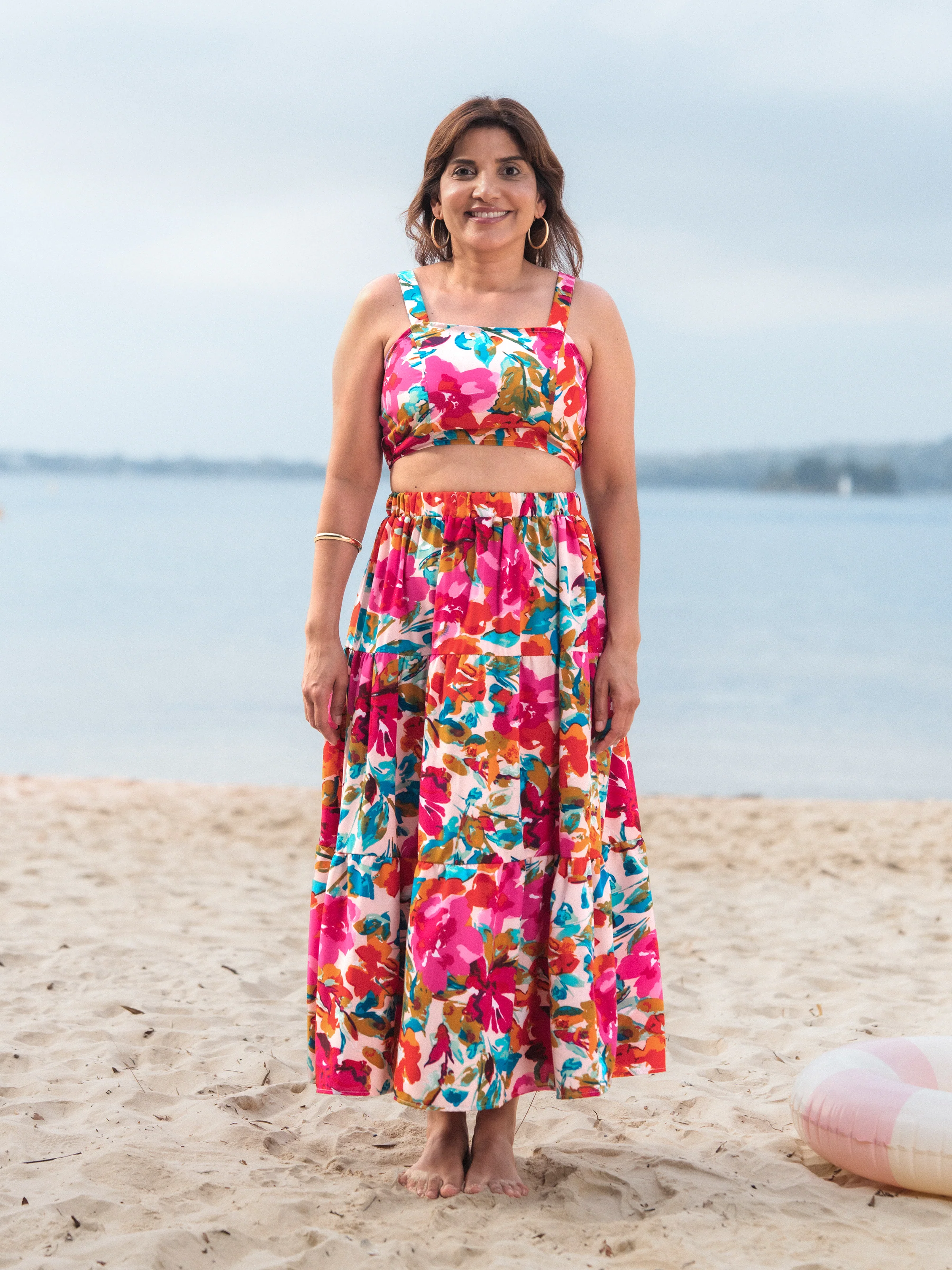 Colorful Family Matching Outfits Sleeveless Strap Top and Skirt Co-ord Set & Shirt Sets Summer Vacation Clothe for Beach, Photoshoots, Travel Hot Pink - Image 3