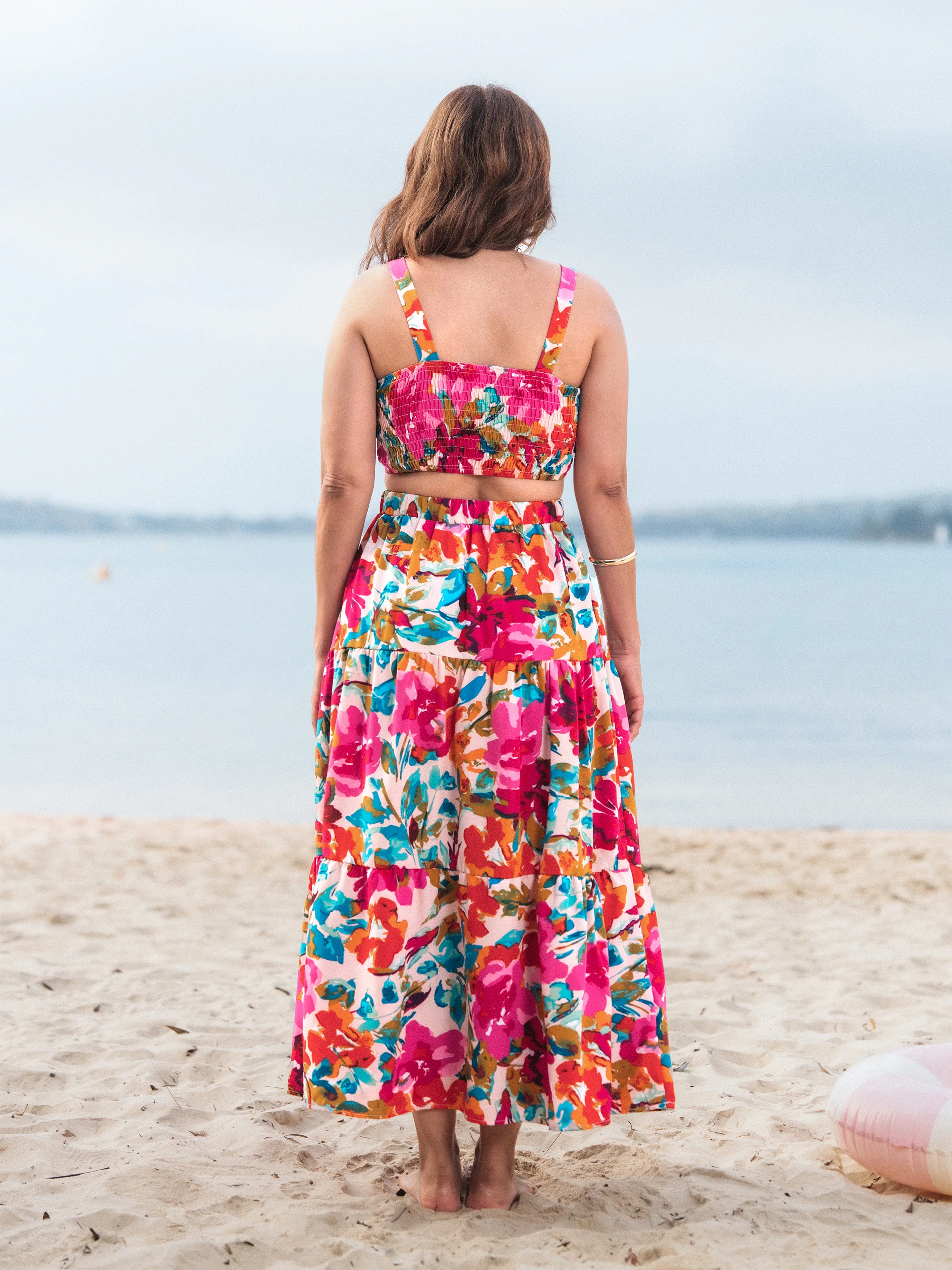 Colorful Family Matching Outfits Sleeveless Strap Top and Skirt Co-ord Set & Shirt Sets Summer Vacation Clothe for Beach, Photoshoots, Travel Hot Pink - Image 4