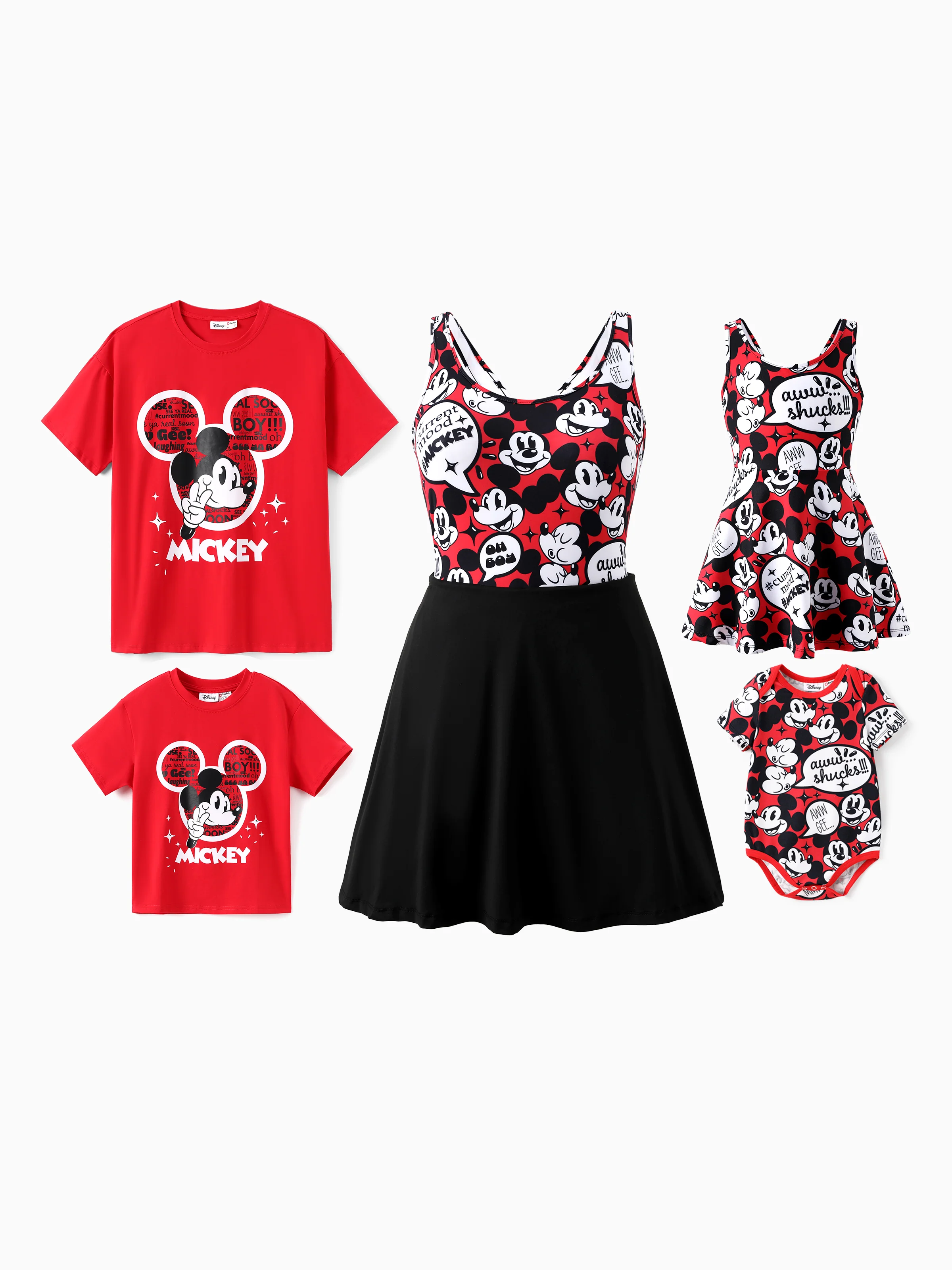 Disney Mickey and Friends Mommy and Me Family matching 1pc Mickey Mouse Graffiti Cotton T-shirt or Colorblock Dress with Built-in Shorts & Pockets or Naia™ Allover Romper  Red - Image 3
