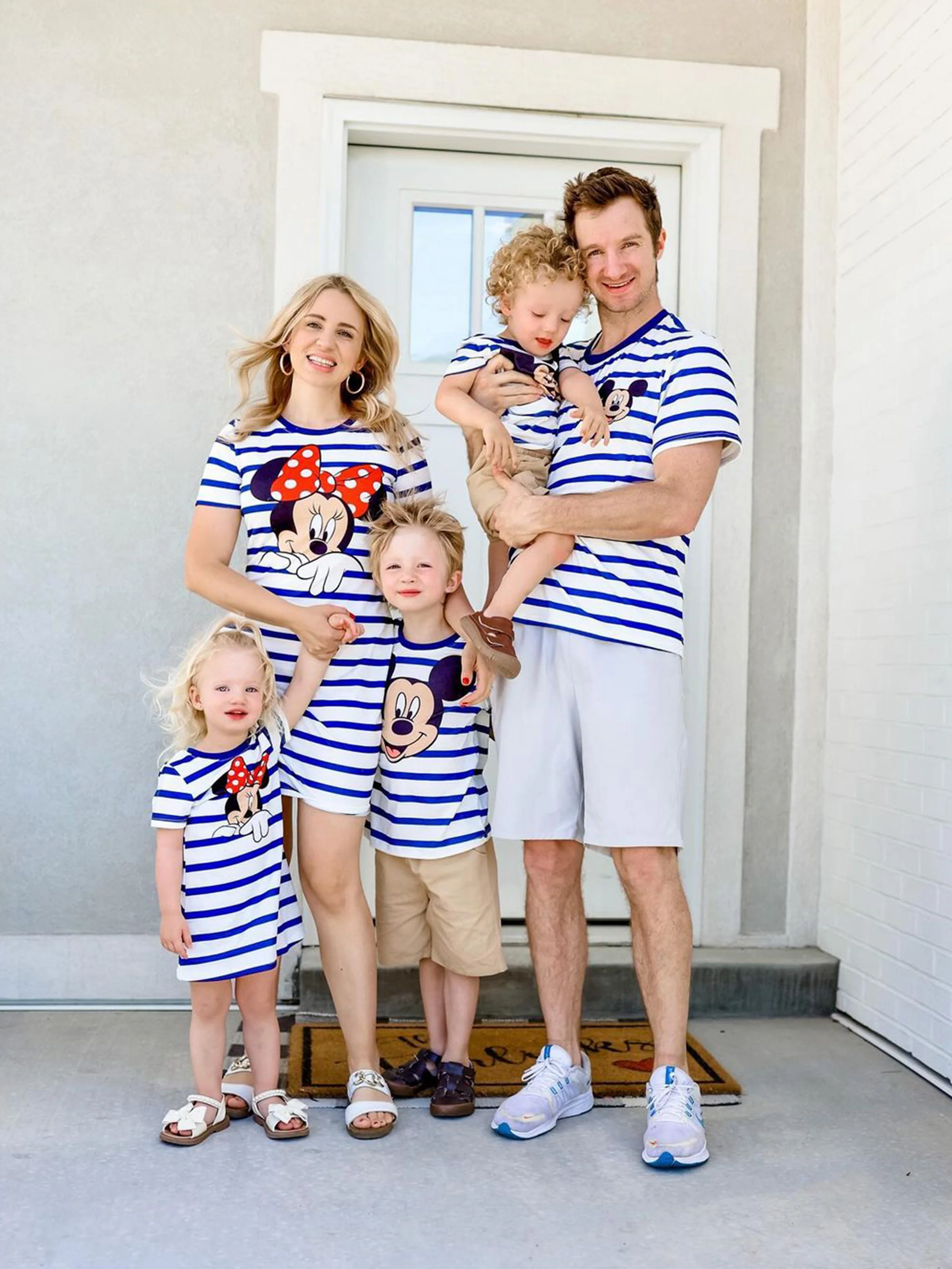 Disney Mickey and Friends Mommy and Me Family Matching Stripe & Character Print Short-sleeve Naia™Dresses and T-shirts Sets COLOREDSTRIPES - Image 2