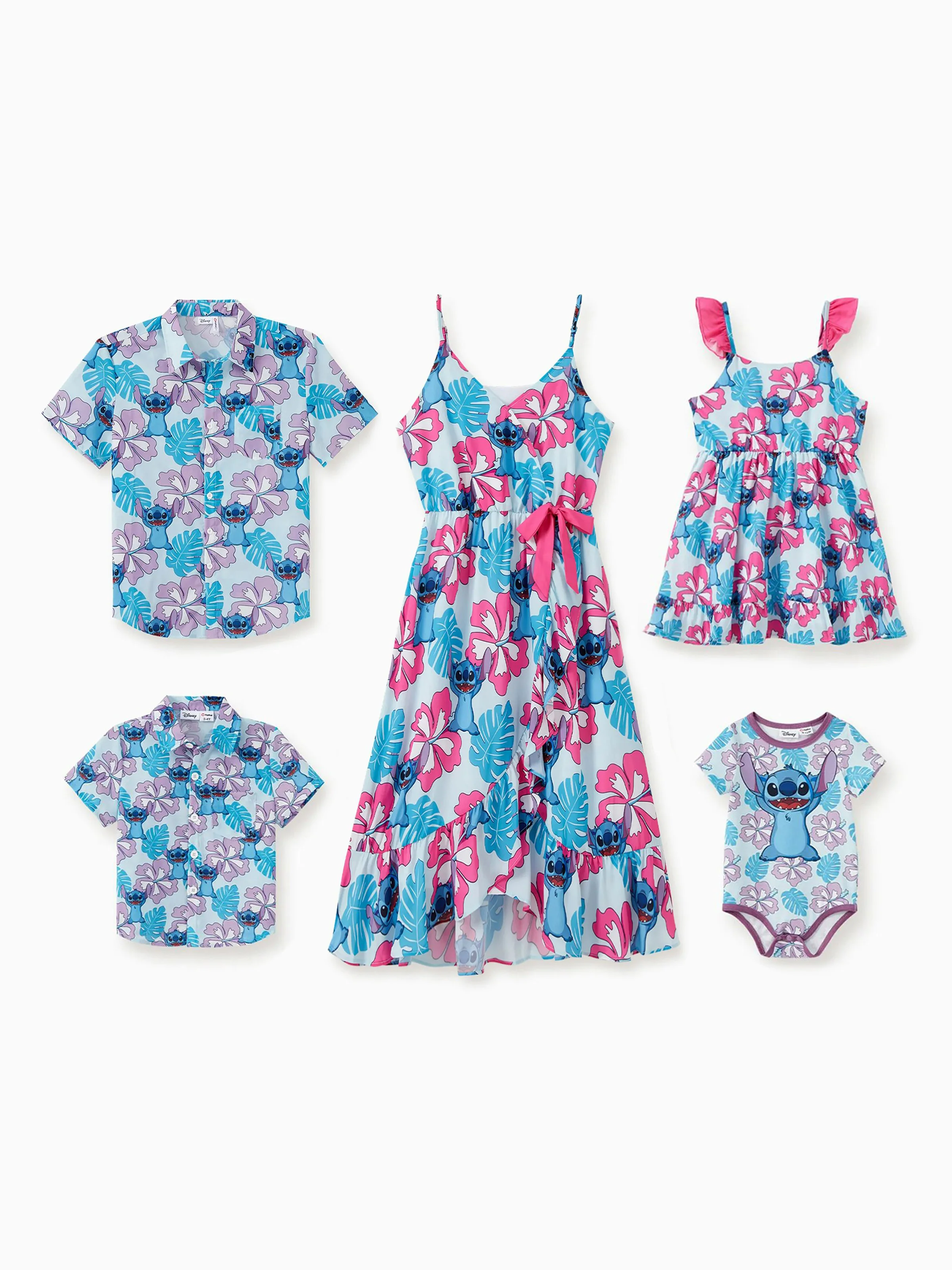 Disney Stitch Daddy and Me Family Matching Naia™ Stitch and Hawaii Style Floral Print Sleeveless Dress/Onesie／Shirt Multi-color - Image 2