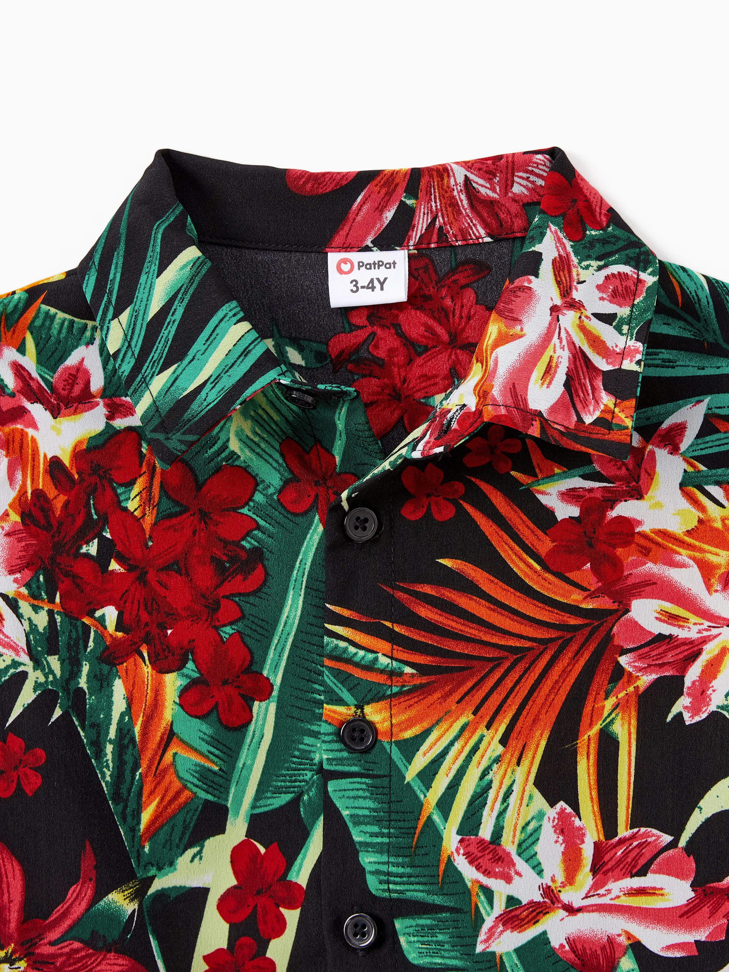 Daddy and Me Family Matching Allover Plant Floral Print Halterneck Dresses and Short-sleeve Shirts Sets Black - Image 11