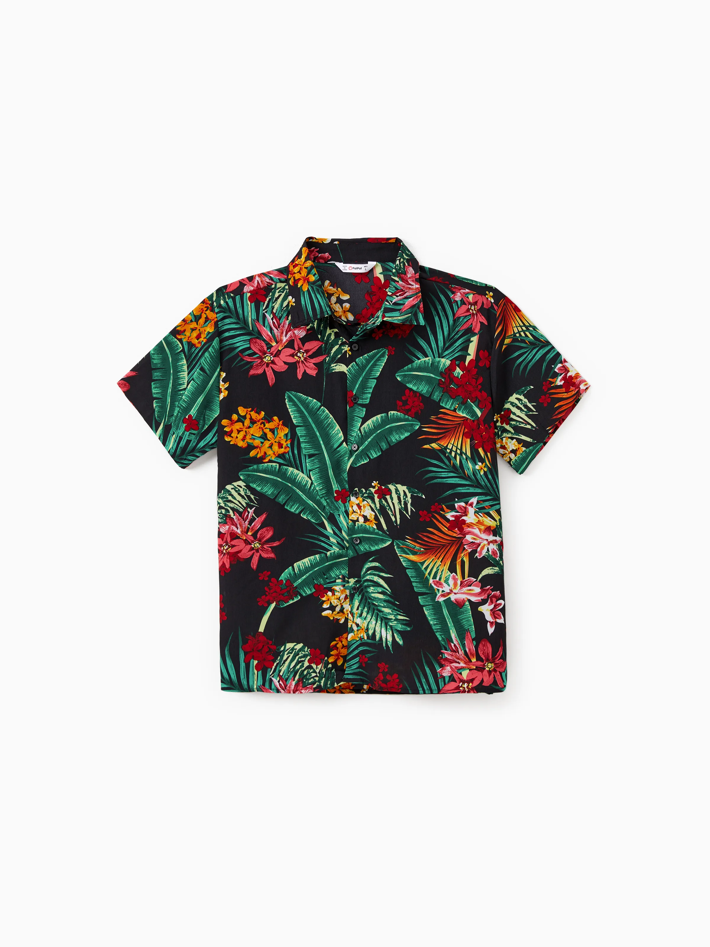 Daddy and Me Family Matching Allover Plant Floral Print Halterneck Dresses and Short-sleeve Shirts Sets Black - Image 4