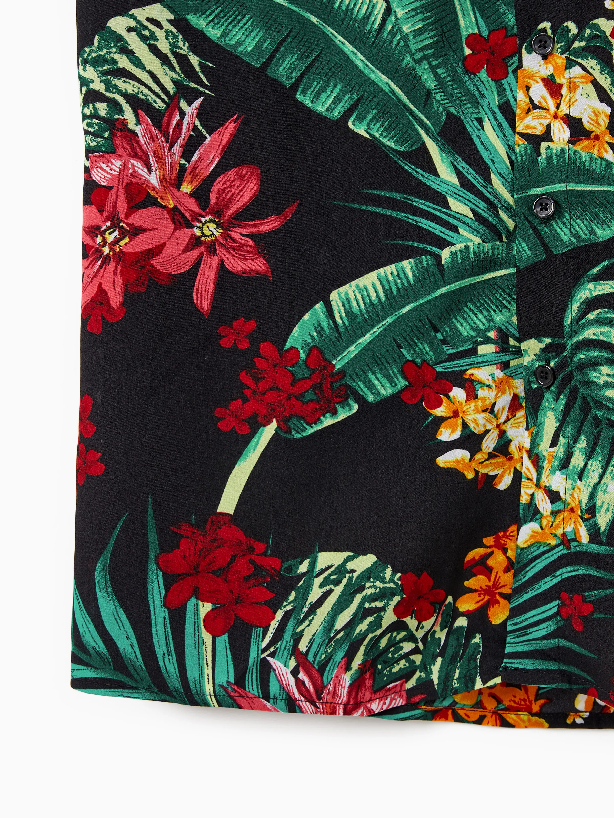 Daddy and Me Family Matching Allover Plant Floral Print Halterneck Dresses and Short-sleeve Shirts Sets Black - Image 8