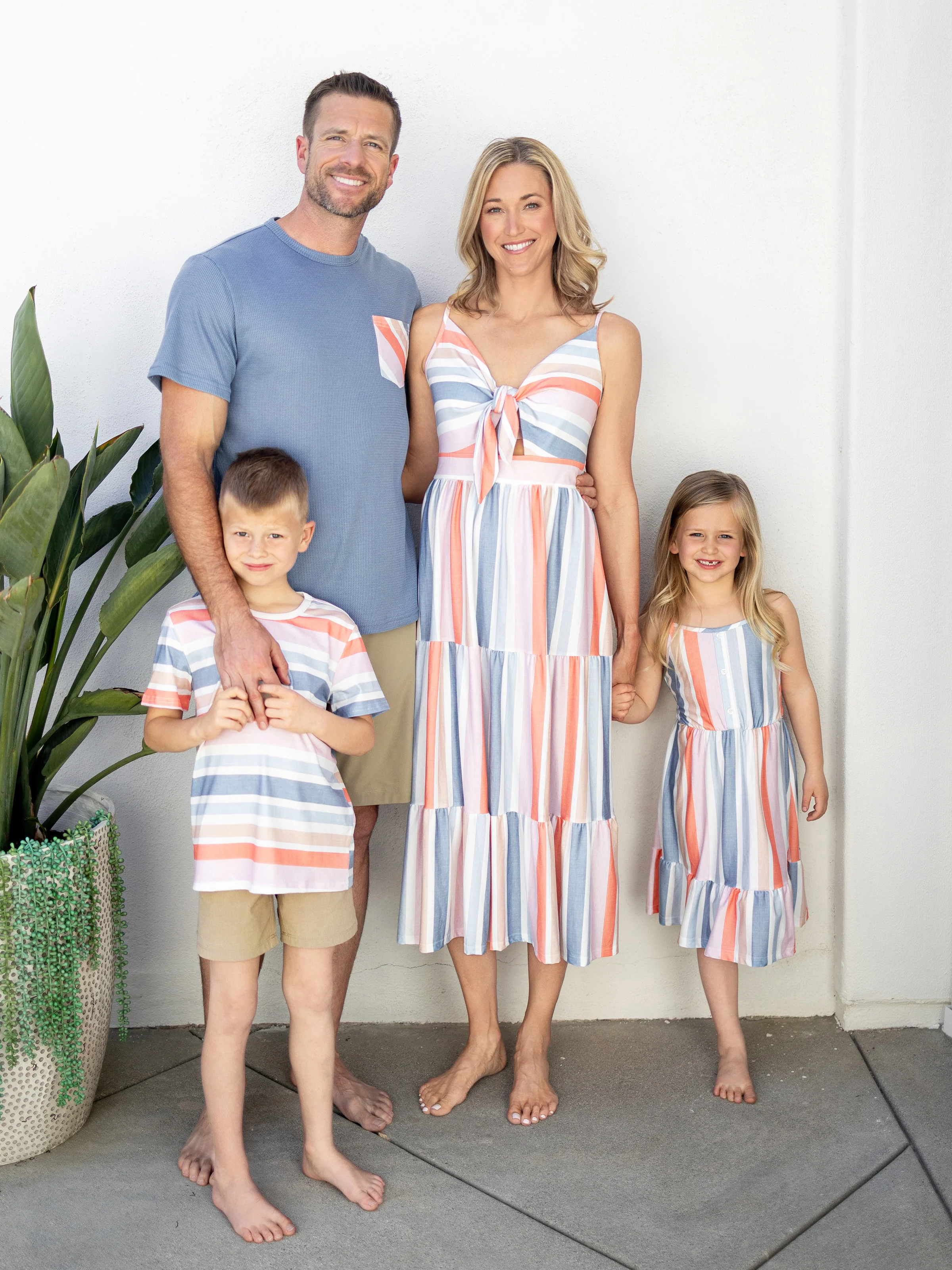 Mommy and Me Family Matching Blue Short-sleeve Tee or Colorful Stripe Camisole Dress Multi-color - Image 2