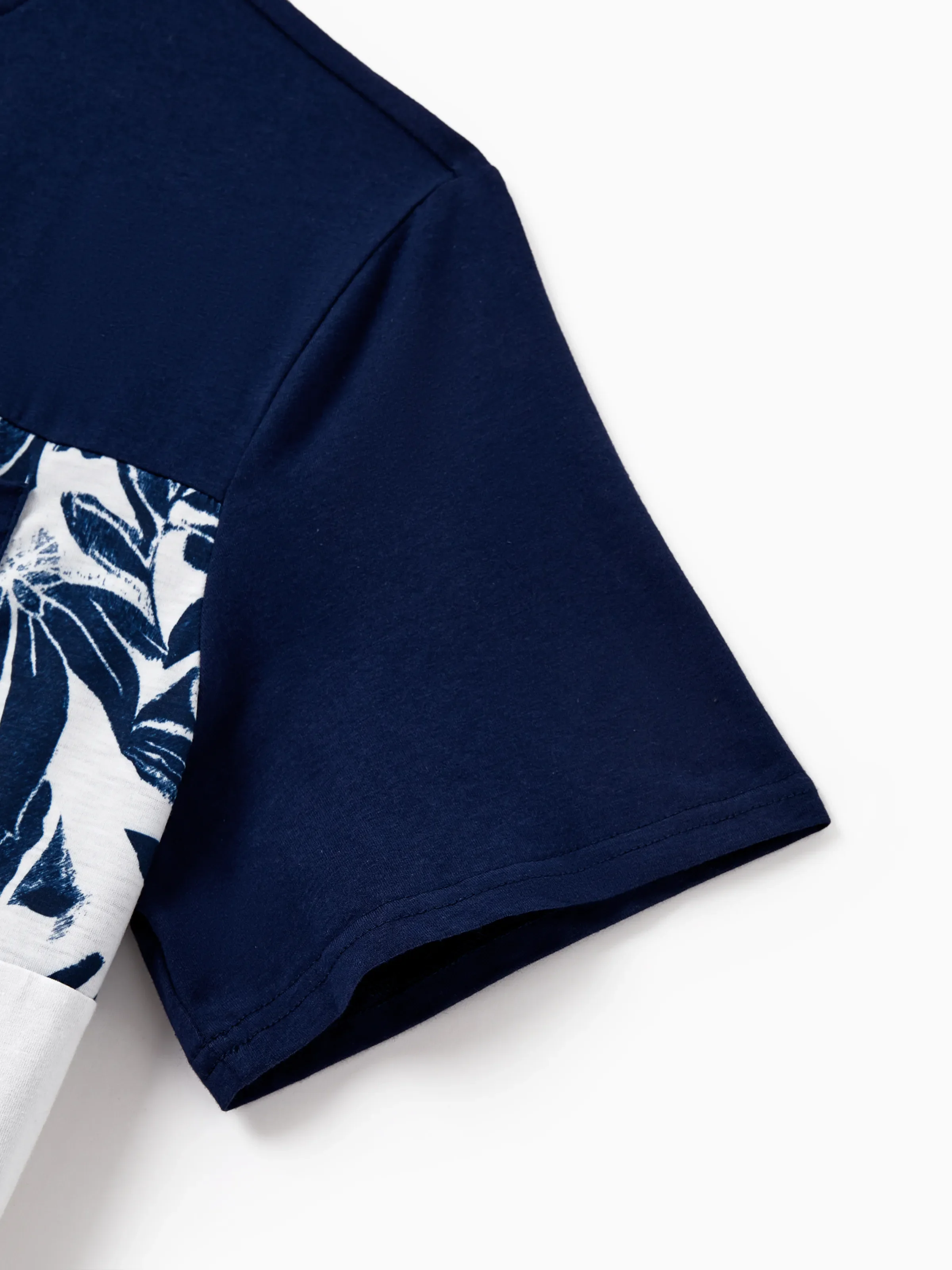 Daddy and Me Family Matching Cotton Tee Flora Print Splicing Shirt or Tank Dress Deep Blue - Image 6