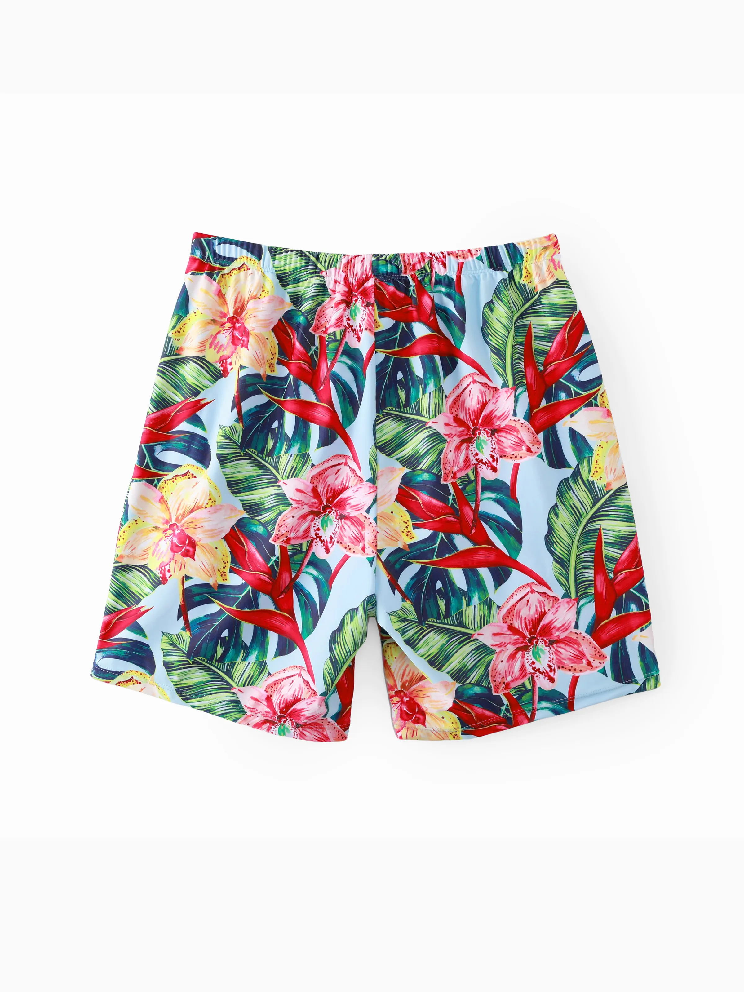 Daddy and Me Family Matching Floral Drawstring Swim Trunks or Ruched Shell Edge Bikini with Optional Swim Cover Up Red - Image 5