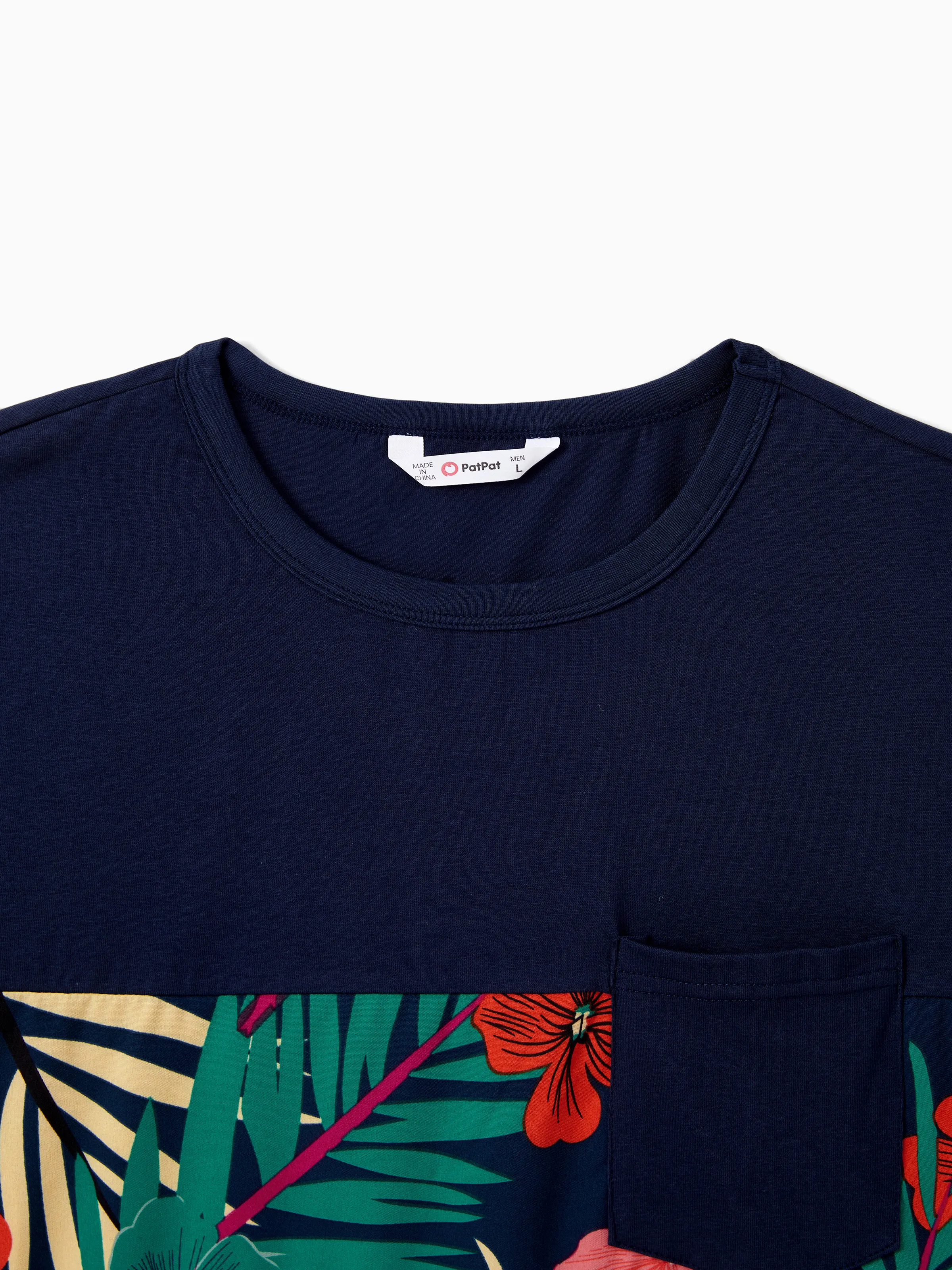 Daddy and Me Family Matching Sets Floral Panel Black tee and V-neck Strap Dress with Hidden Snap  Deep Blue - Image 5