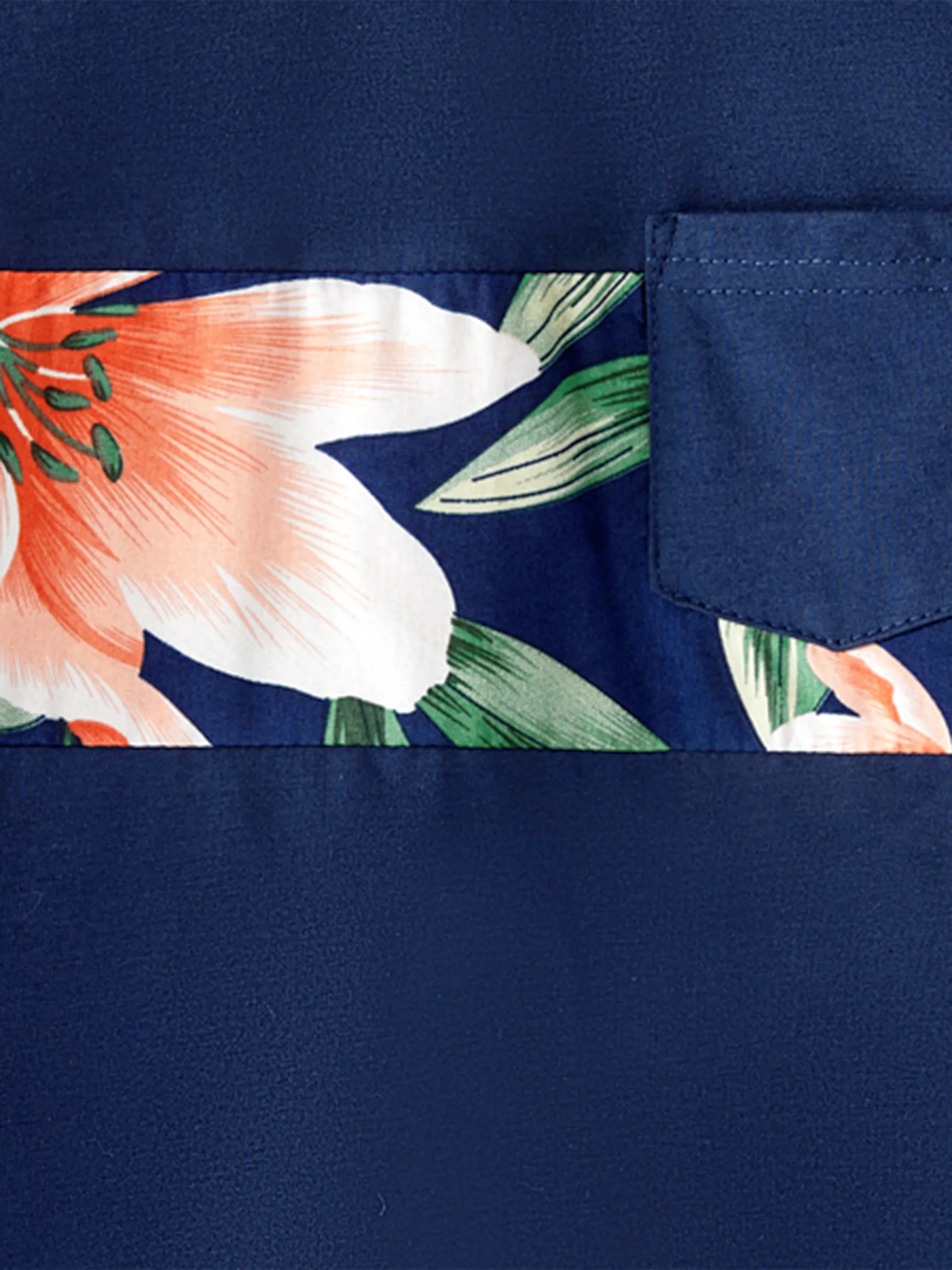 Daddy and Me Family Matching Sets Floral Panel Short-sleeve T-shirts or All Over Floral Print V Neck Spaghetti Strap Midi Dresses with Hidden Snap royalblue - Image 11