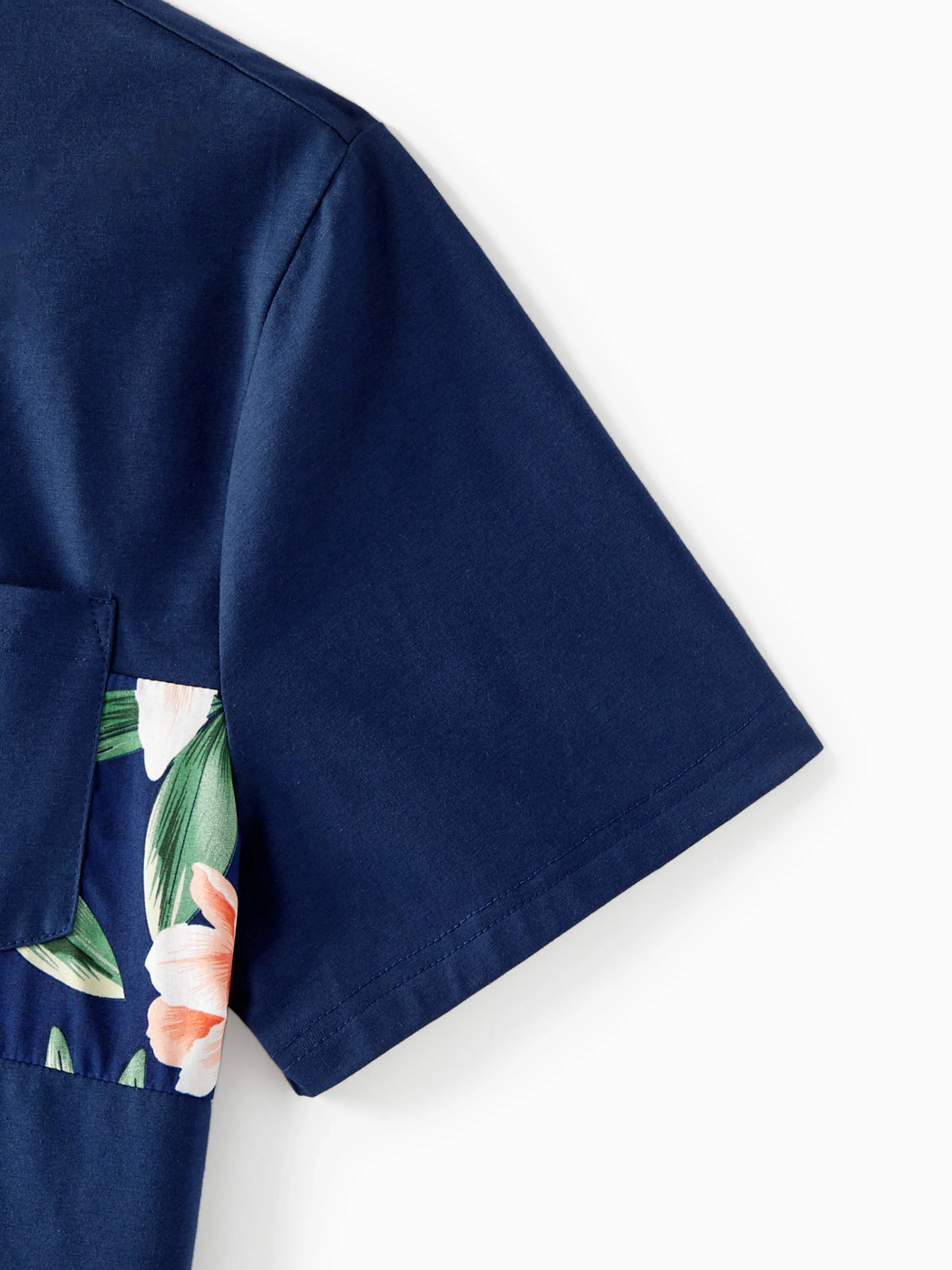 Daddy and Me Family Matching Sets Floral Panel Short-sleeve T-shirts or All Over Floral Print V Neck Spaghetti Strap Midi Dresses with Hidden Snap royalblue - Image 7