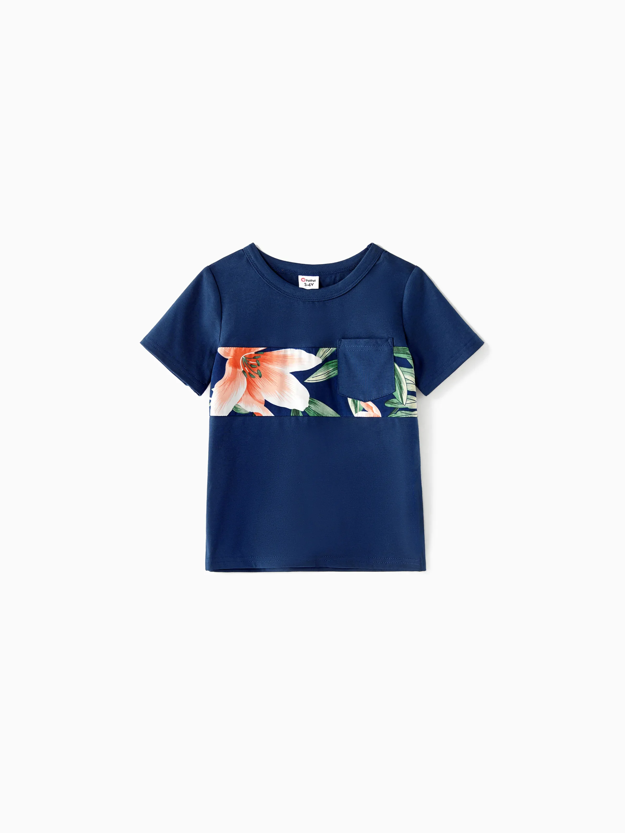 Daddy and Me Family Matching Sets Floral Panel Short-sleeve T-shirts or All Over Floral Print V Neck Spaghetti Strap Midi Dresses with Hidden Snap royalblue - Image 8