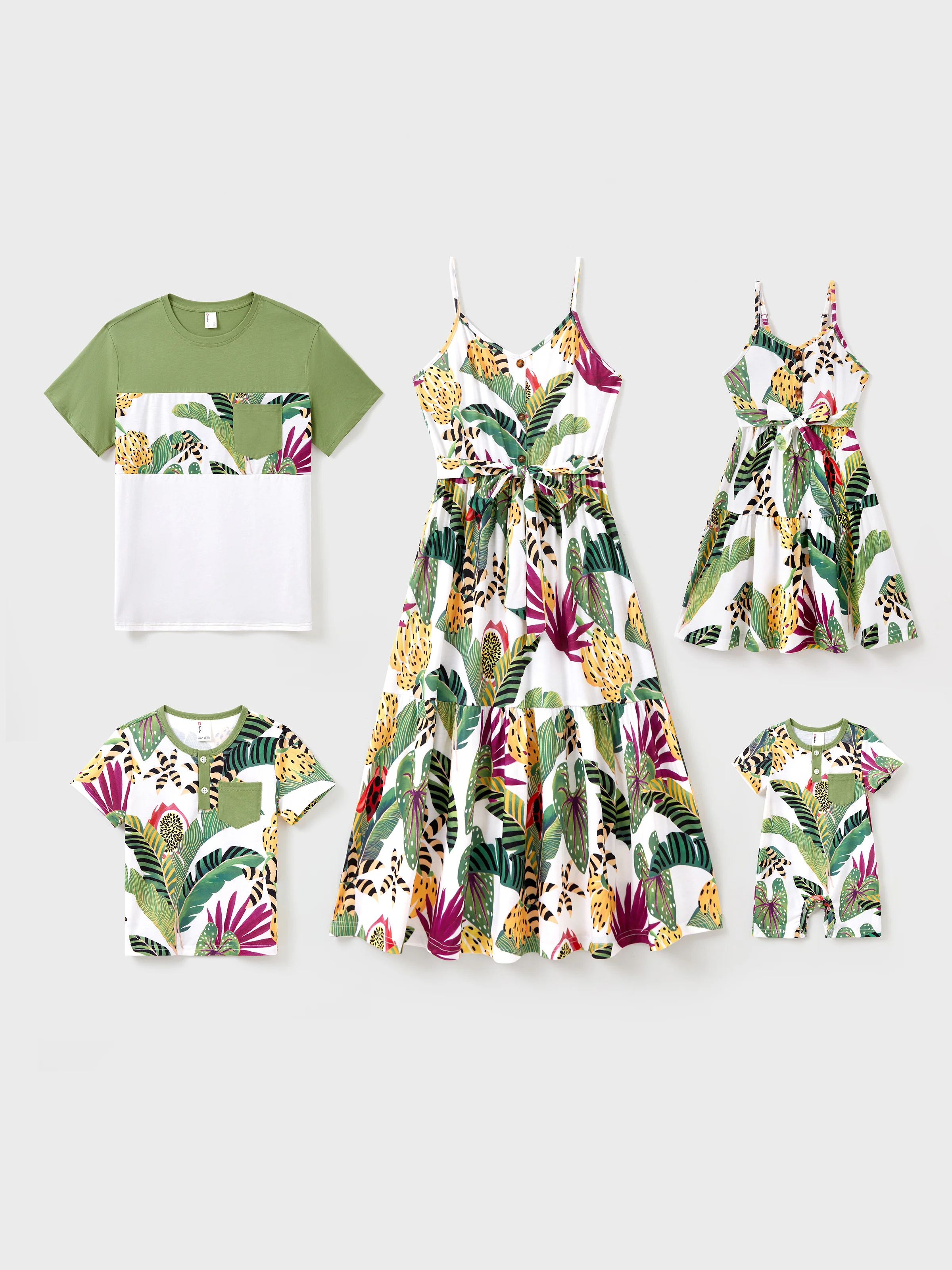 Daddy and Me Family Matching Tropical Floral Print Short-sleeve Top or Camisole Dress Set Multi-color - Image 2