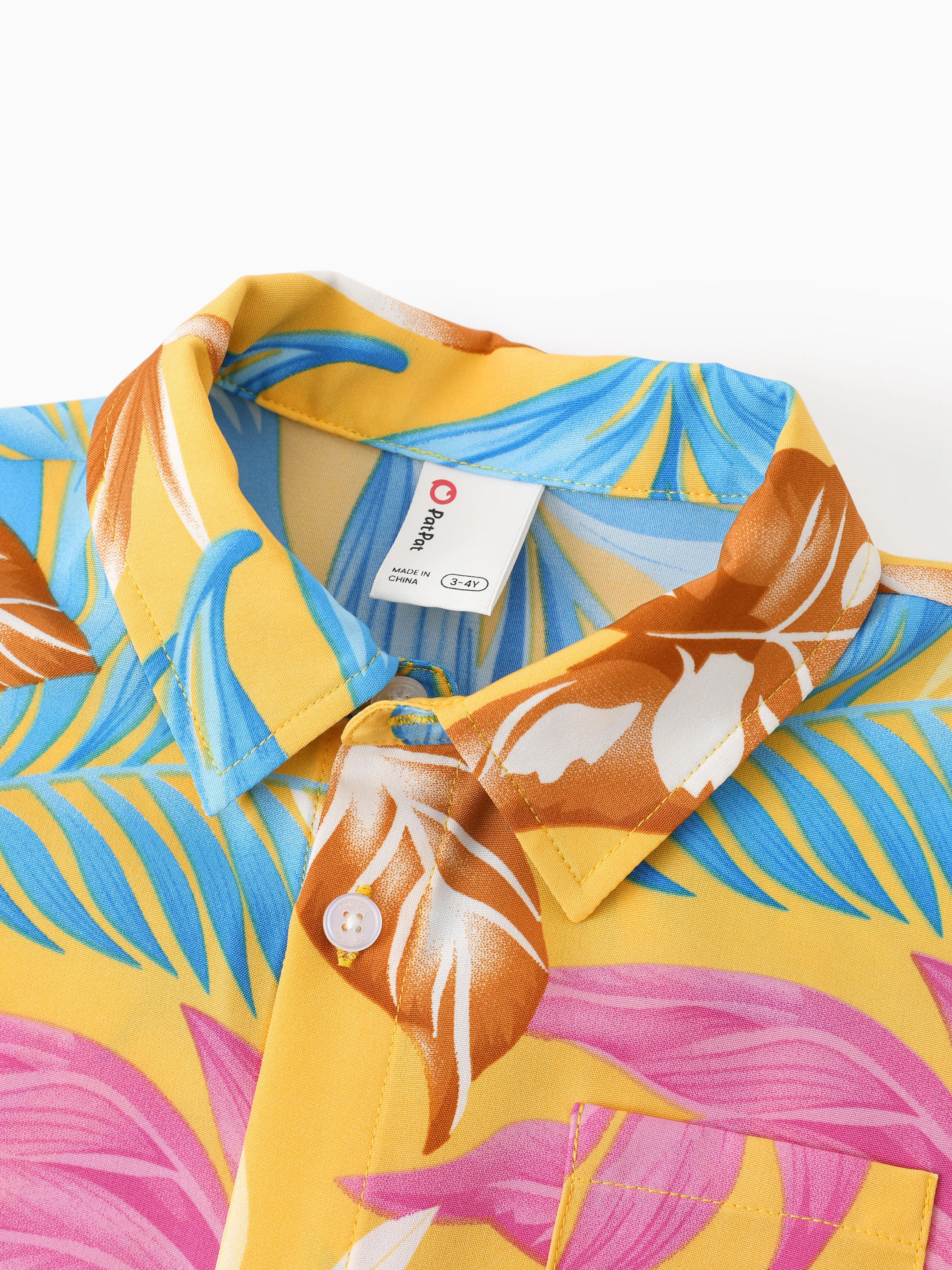 Daddy and Me Family Matching Yellow Set Tropical Leaf Print Short-sleeve Shirt or Strap Dress  Yellow - Image 10