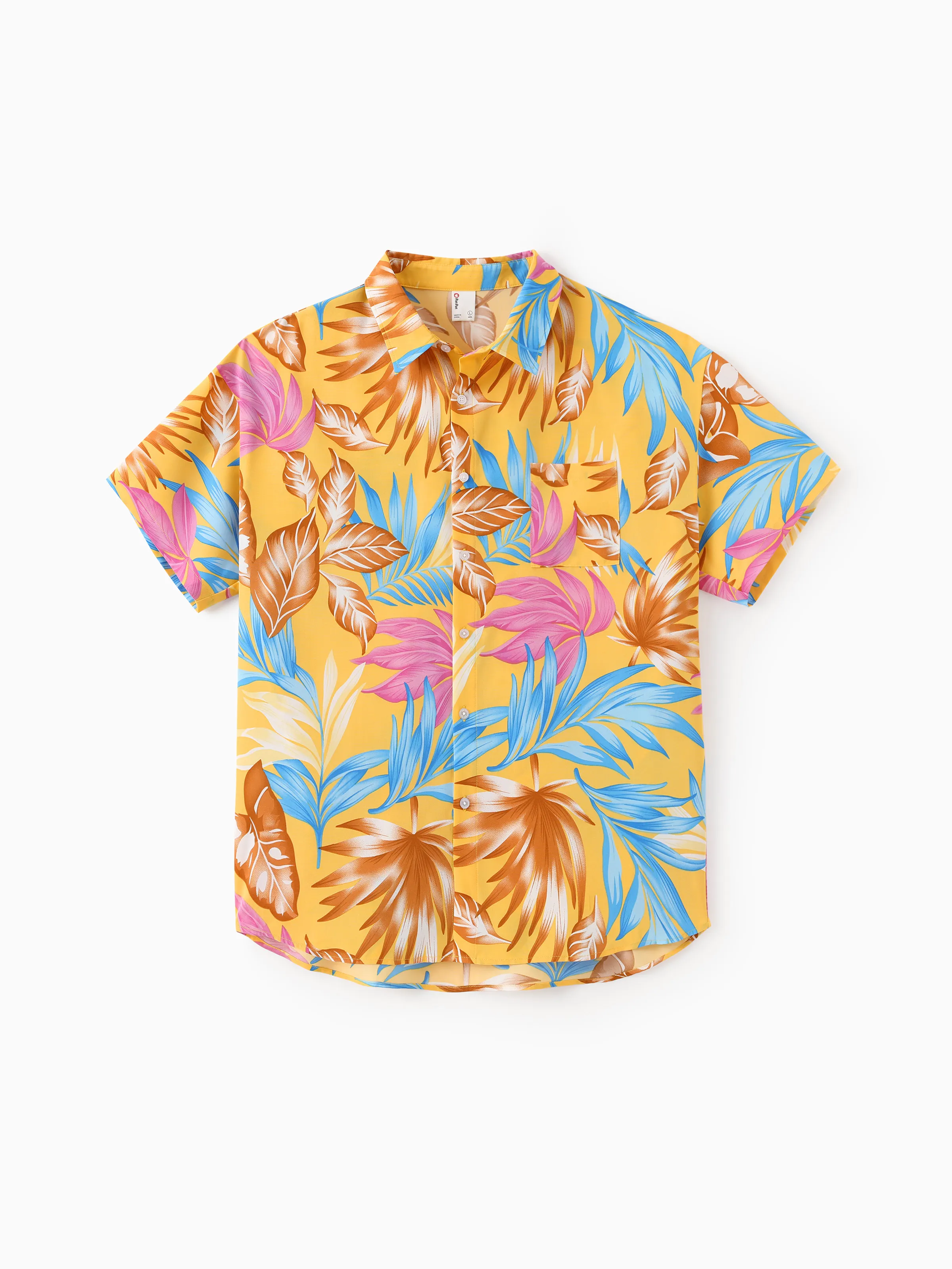 Daddy and Me Family Matching Yellow Set Tropical Leaf Print Short-sleeve Shirt or Strap Dress  Yellow - Image 3