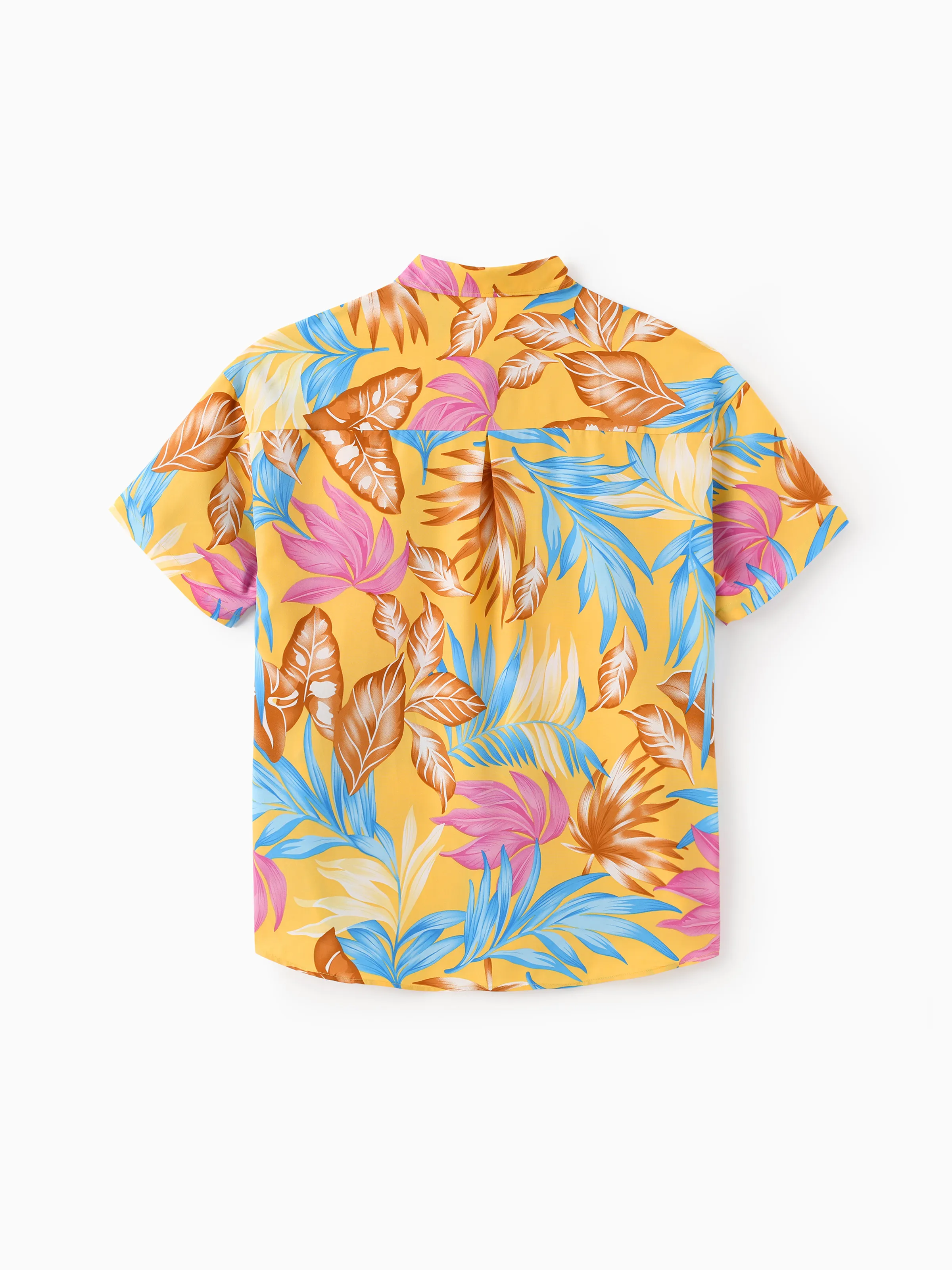 Daddy and Me Family Matching Yellow Set Tropical Leaf Print Short-sleeve Shirt or Strap Dress  Yellow - Image 4