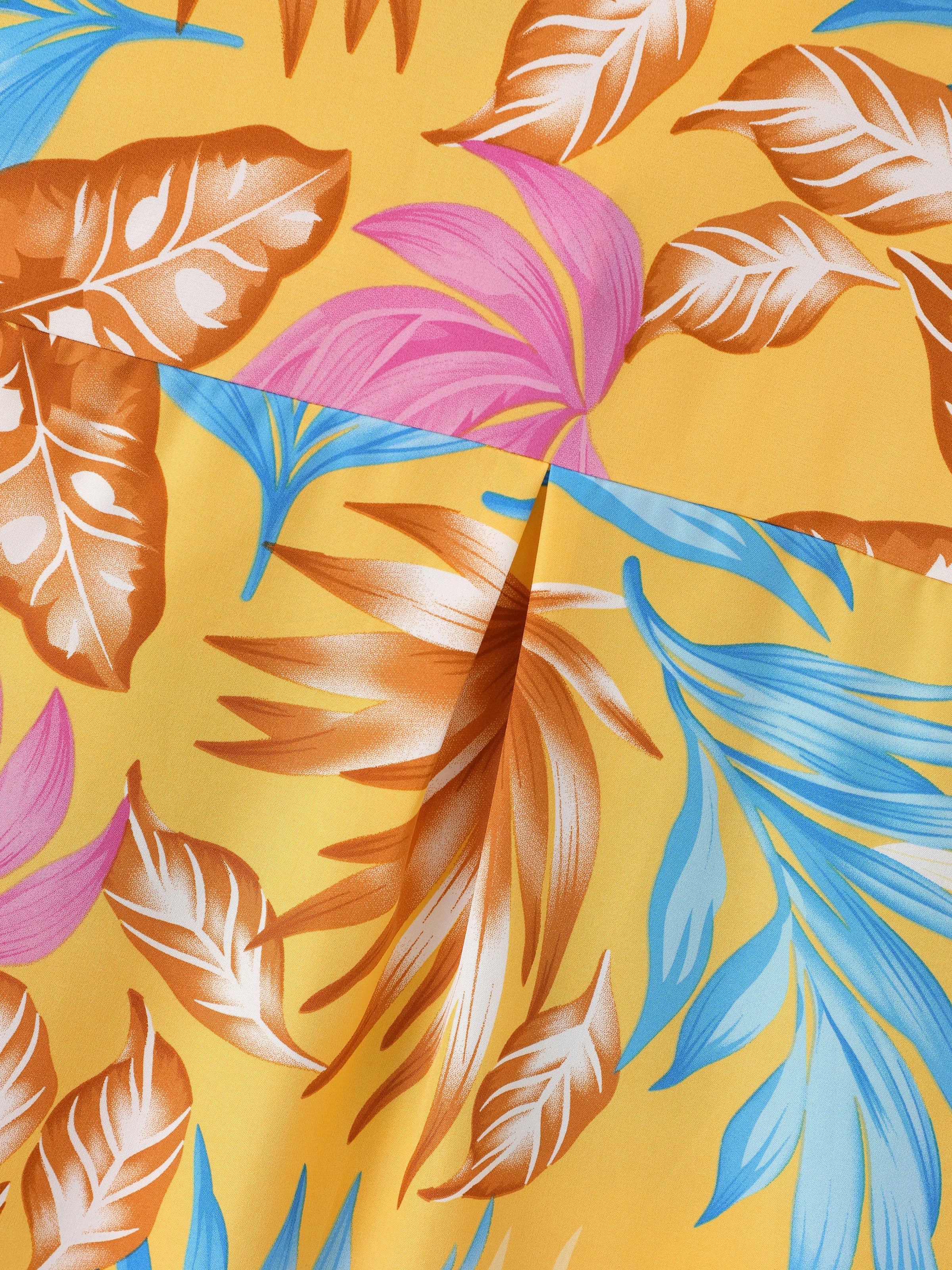 Daddy and Me Family Matching Yellow Set Tropical Leaf Print Short-sleeve Shirt or Strap Dress  Yellow - Image 7