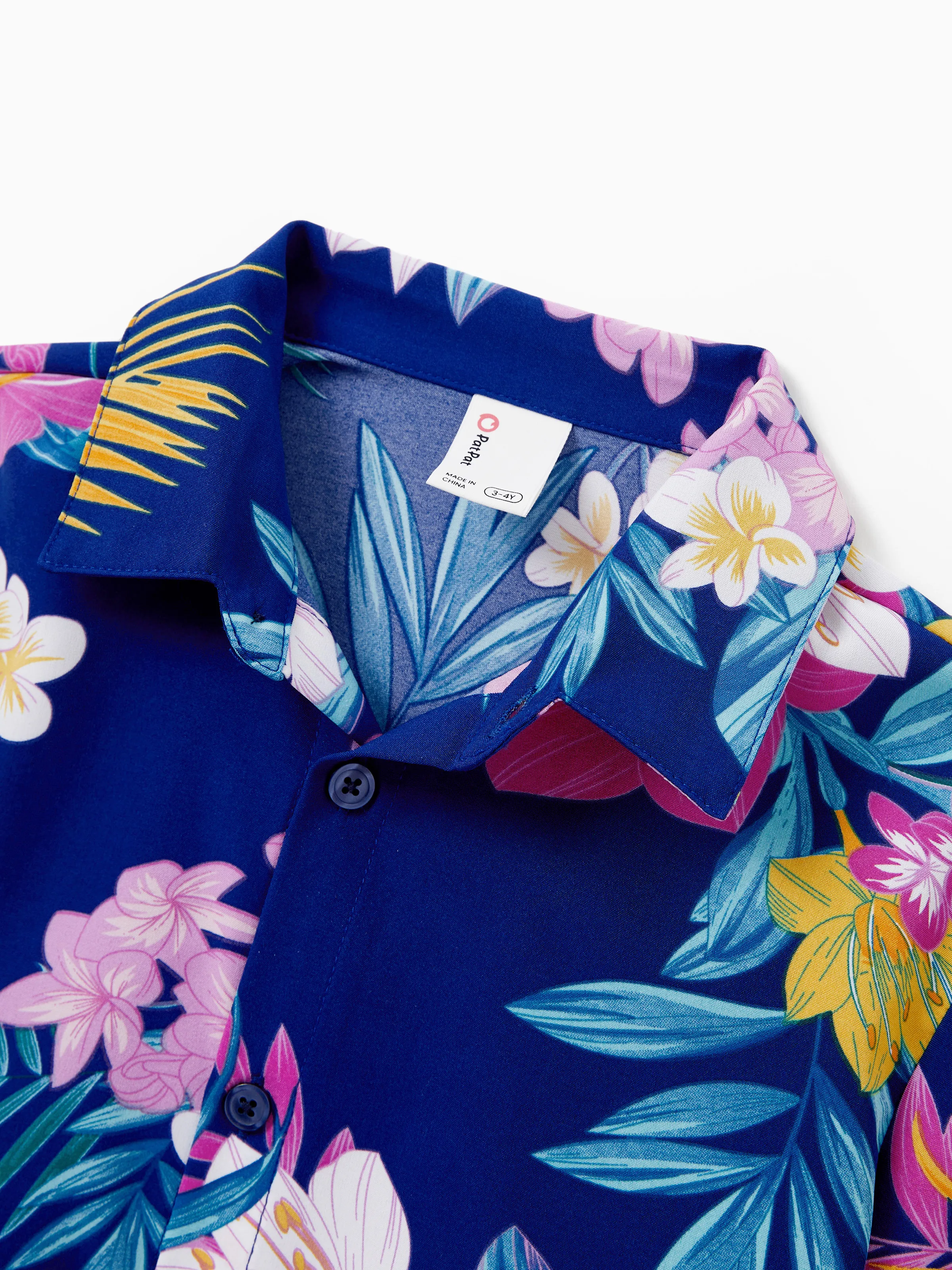 Daddy and Me Matching Family Hawaiian Outfits Tropical Floral Print Strap Dress or Short-sleeve Shirts & Shorts Set Summer Beachwear Set for Vacation  Deep Blue - Image 16